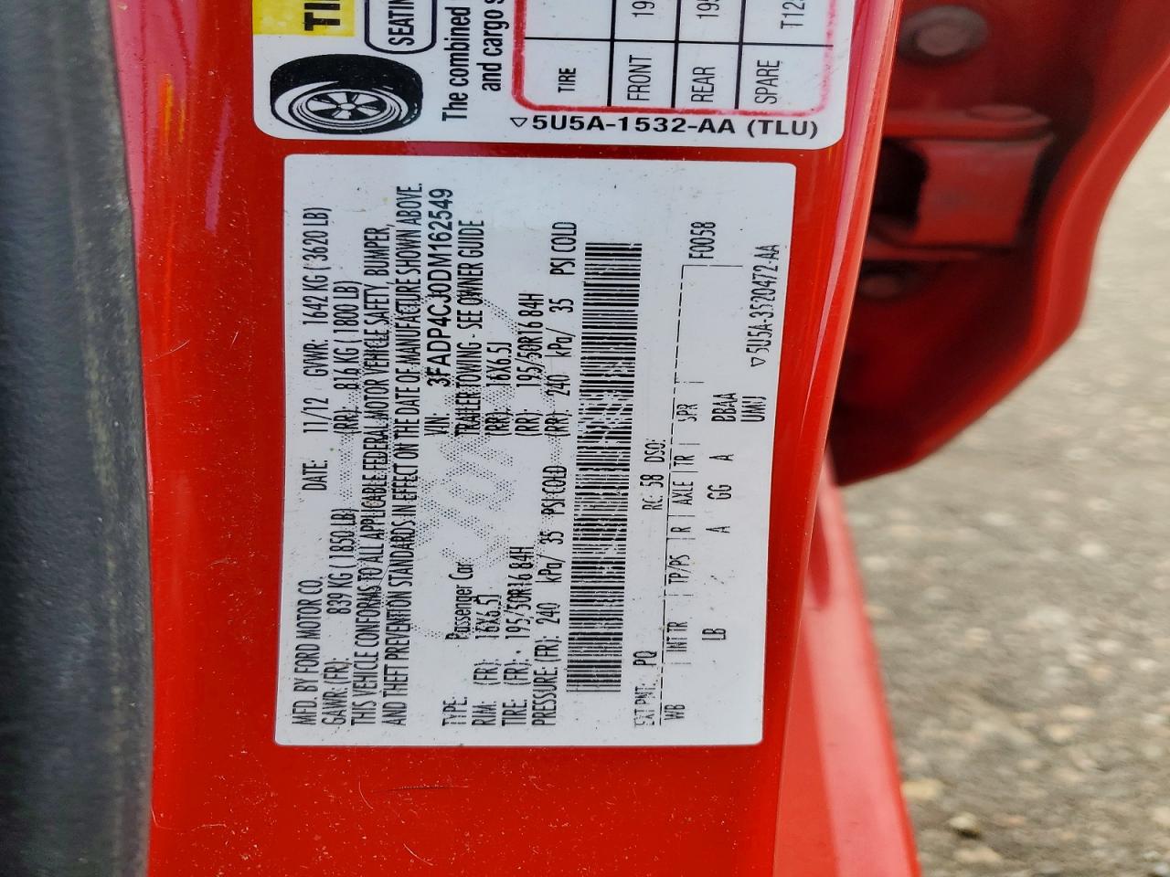 2013 Ford Fiesta Titanium Red vin: 3FADP4CJ0DM162549