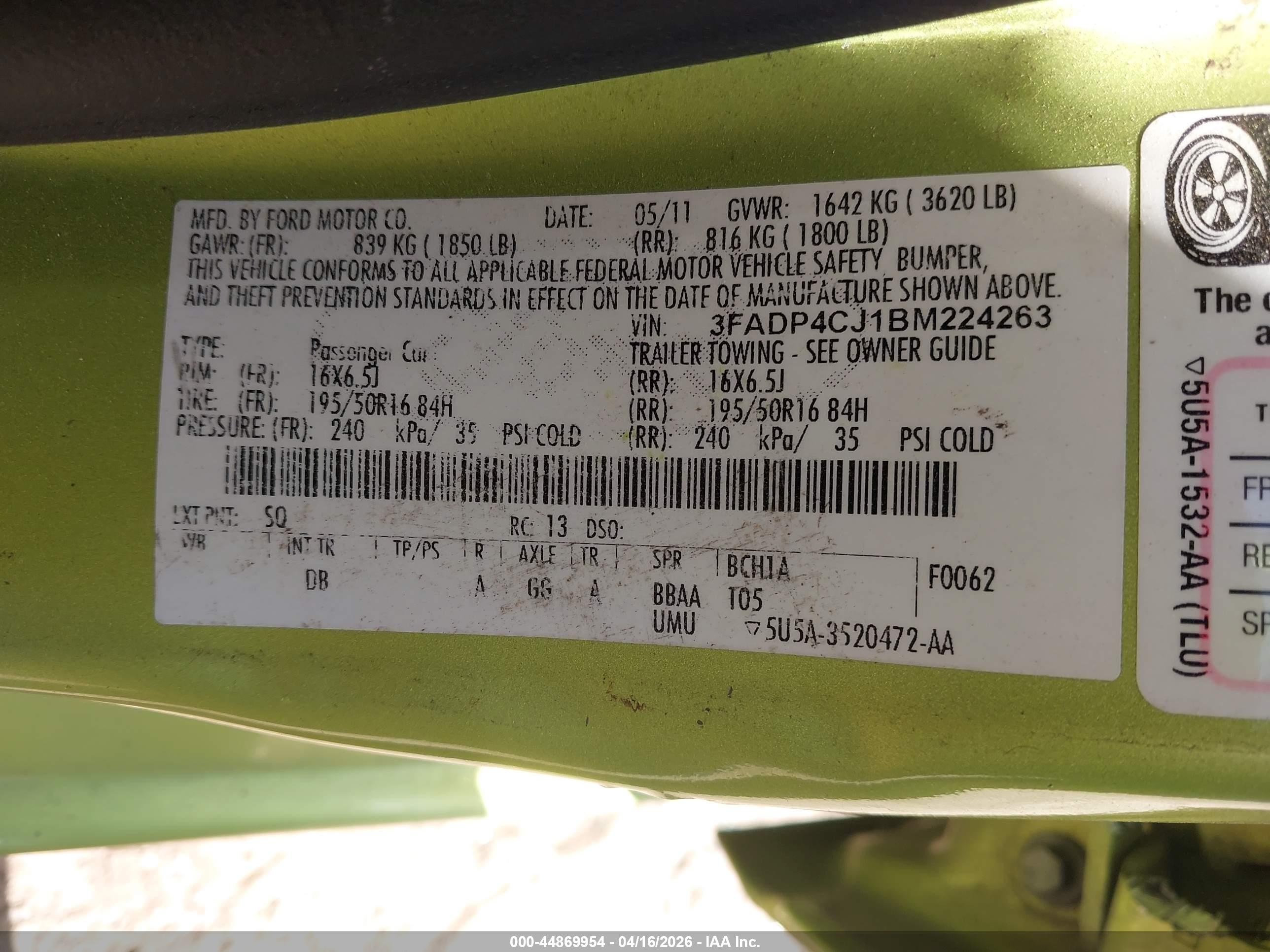 2011 Ford Fiesta Sel Green vin: 3FADP4CJ1BM224263