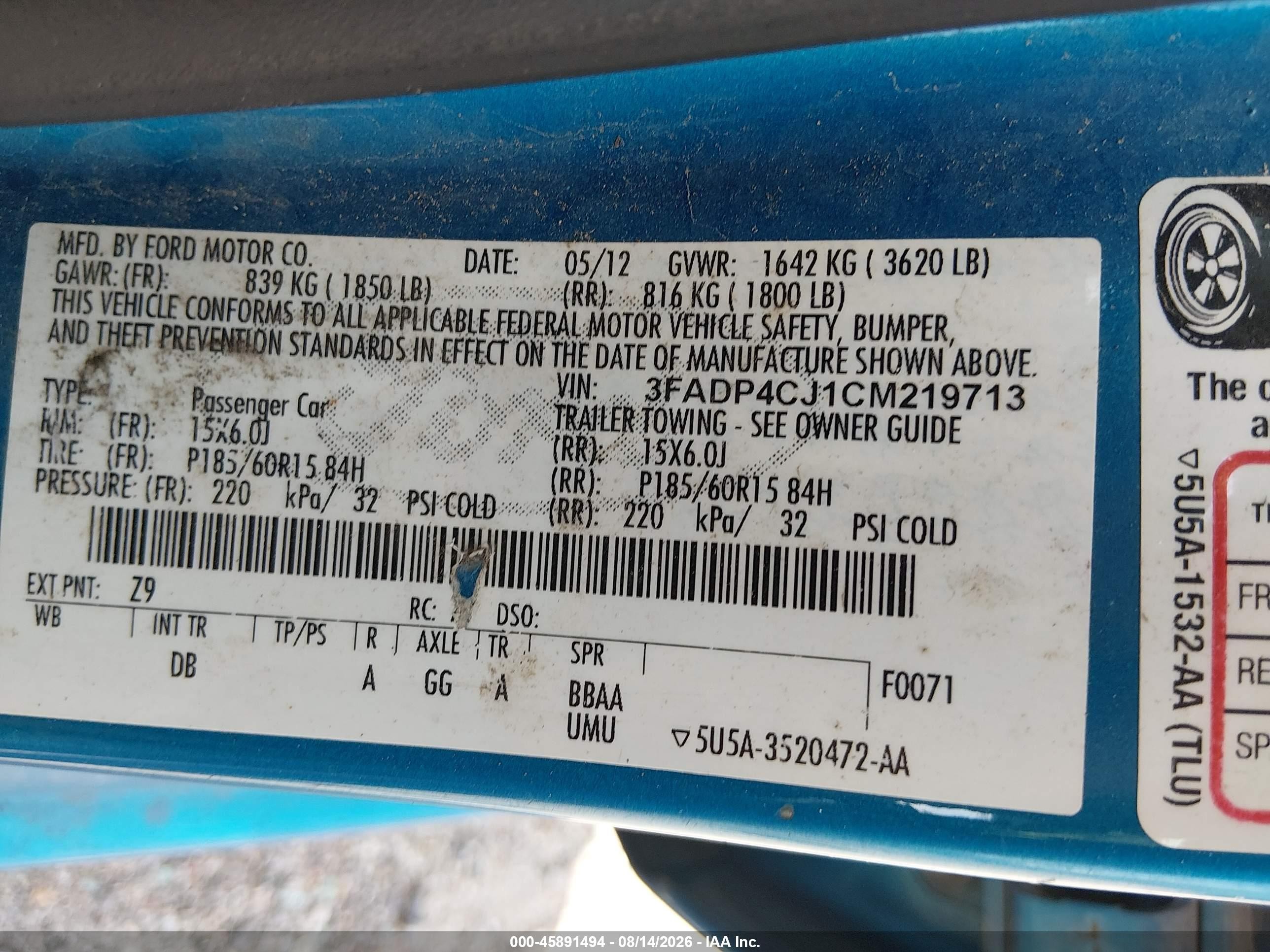 2012 Ford Fiesta Sel Blue vin: 3FADP4CJ1CM219713