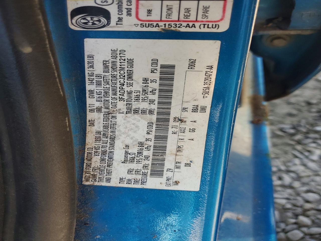 2012 Ford Fiesta Blue vin: 3FADP4CJ2CM112170
