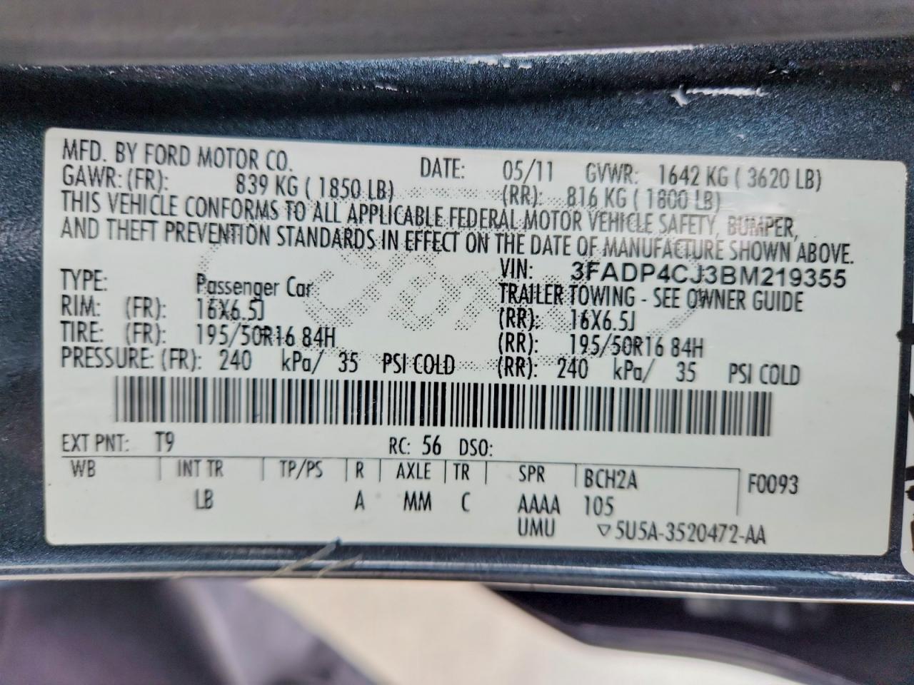 2011 Ford Fiesta Sel Charcoal vin: 3FADP4CJ3BM219355