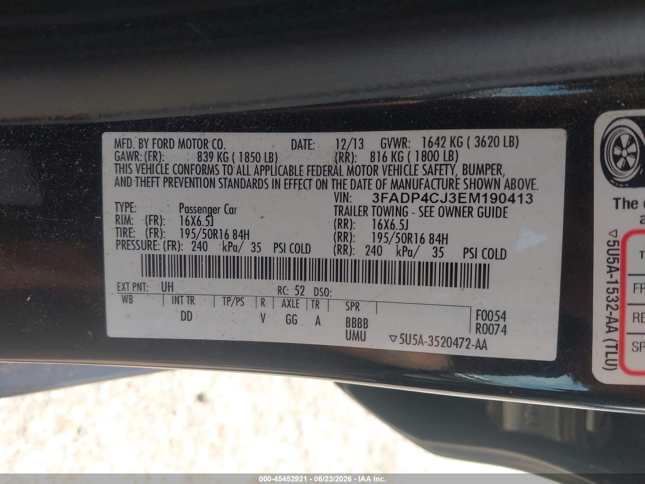 2014 Ford Fiesta Titanium Black vin: 3FADP4CJ3EM190413