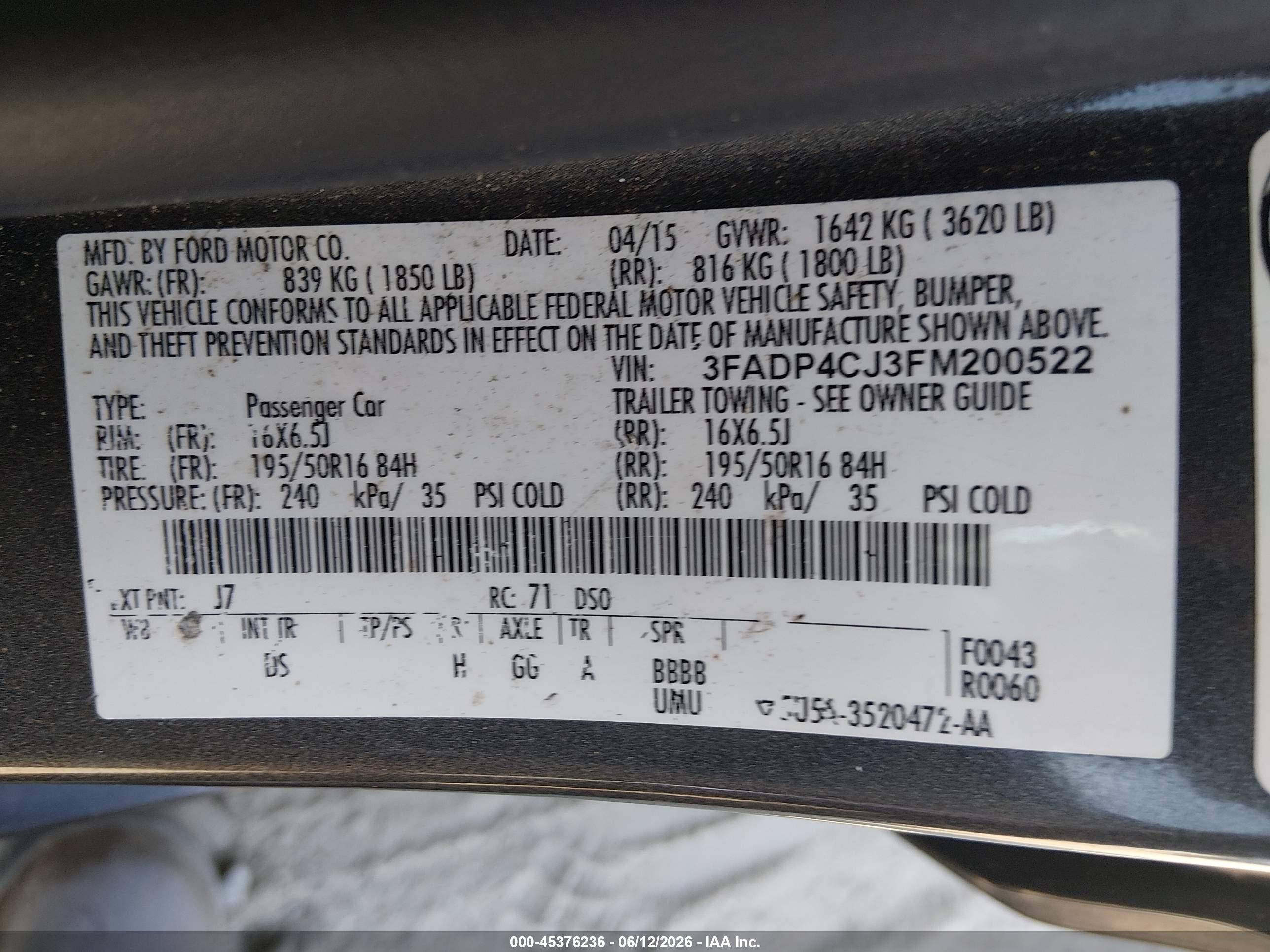 2015 Ford Fiesta Titanium Серый vin: 3FADP4CJ3FM200522