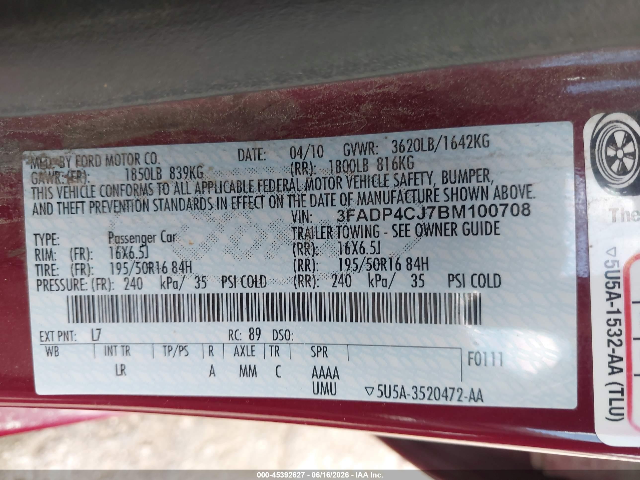 2011 Ford Fiesta Sel Pink vin: 3FADP4CJ7BM100708