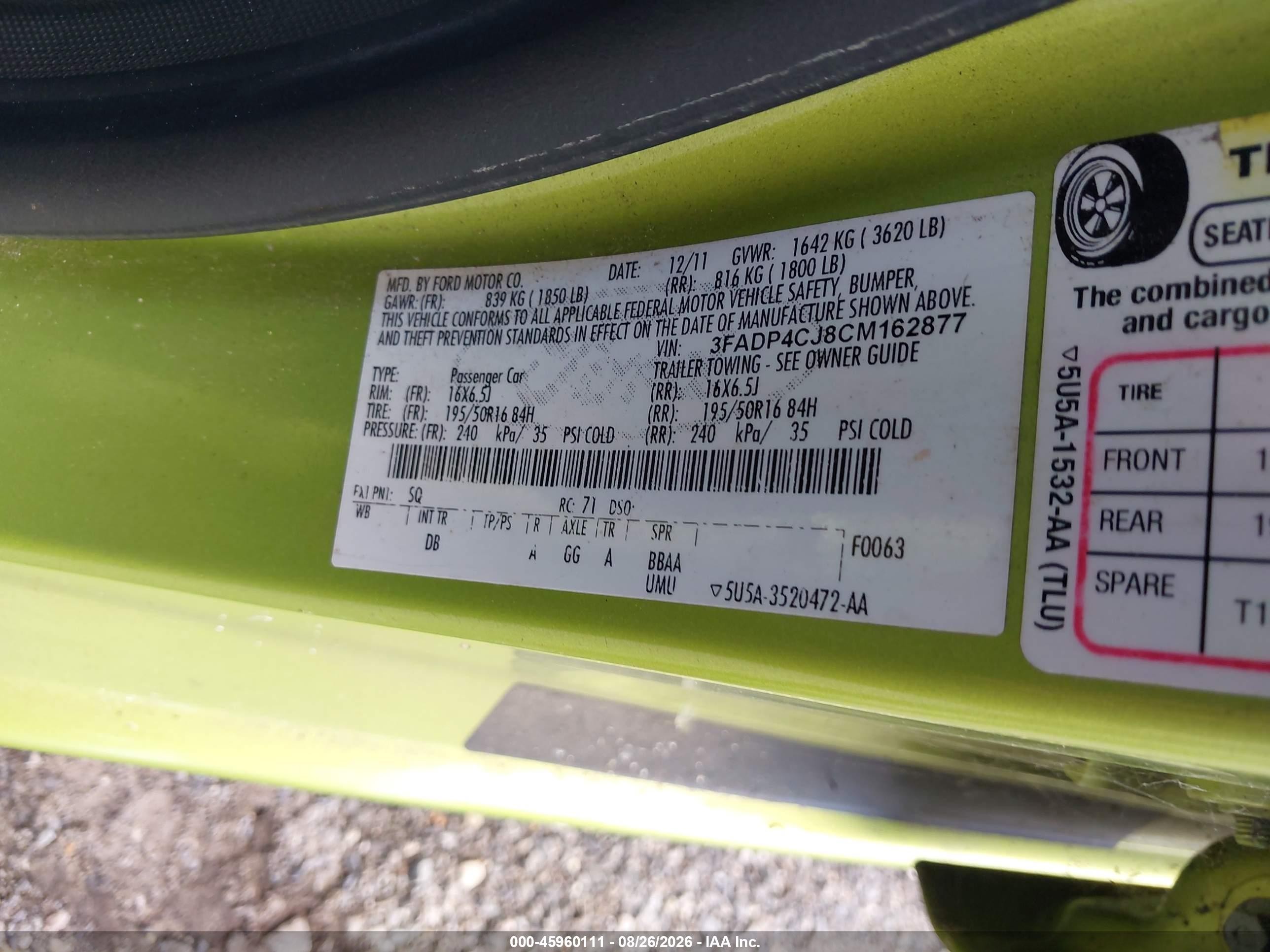 2012 Ford Fiesta Sel Green vin: 3FADP4CJ8CM162877