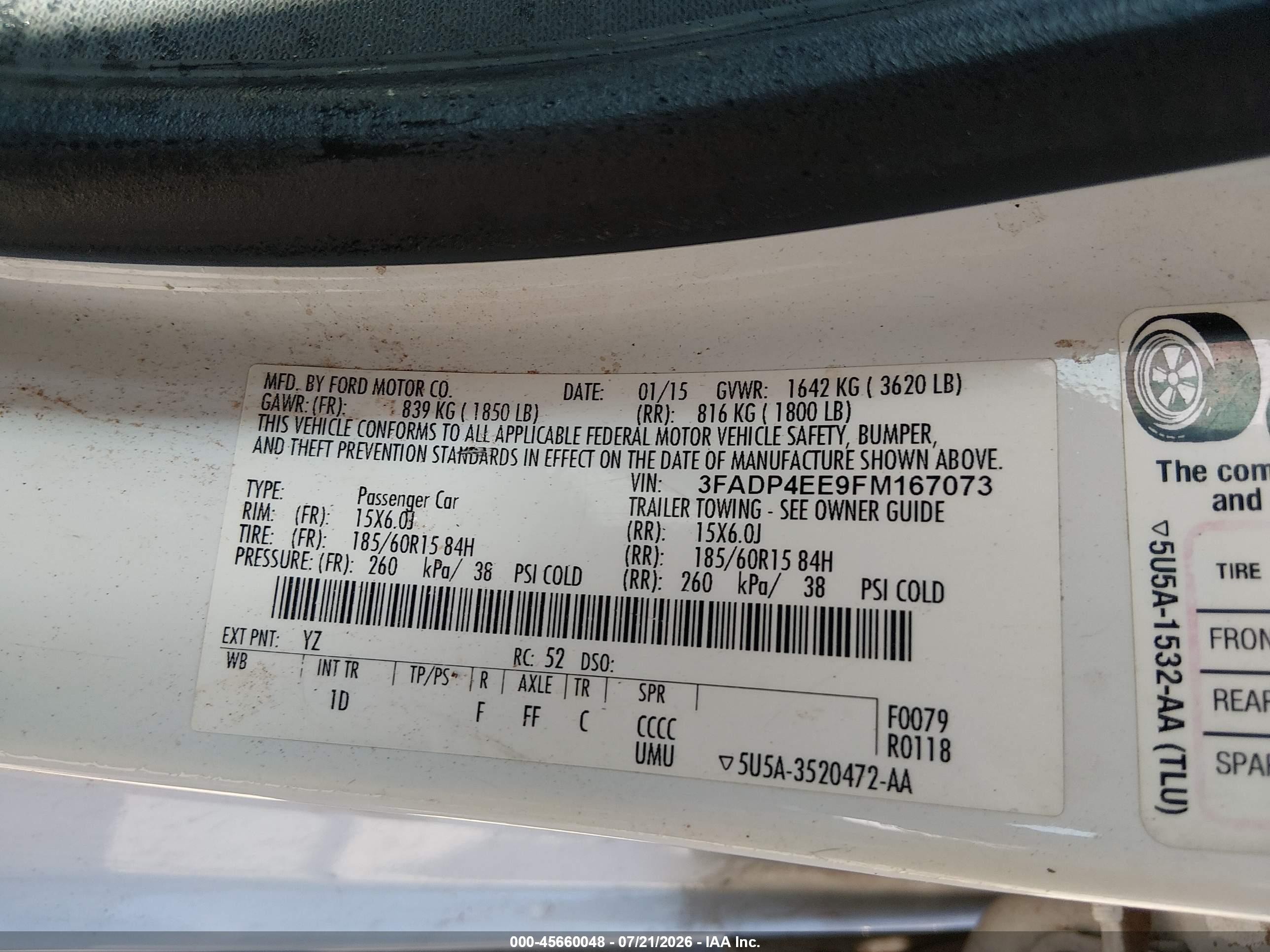 2015 Ford Fiesta Se White vin: 3FADP4EE9FM167073