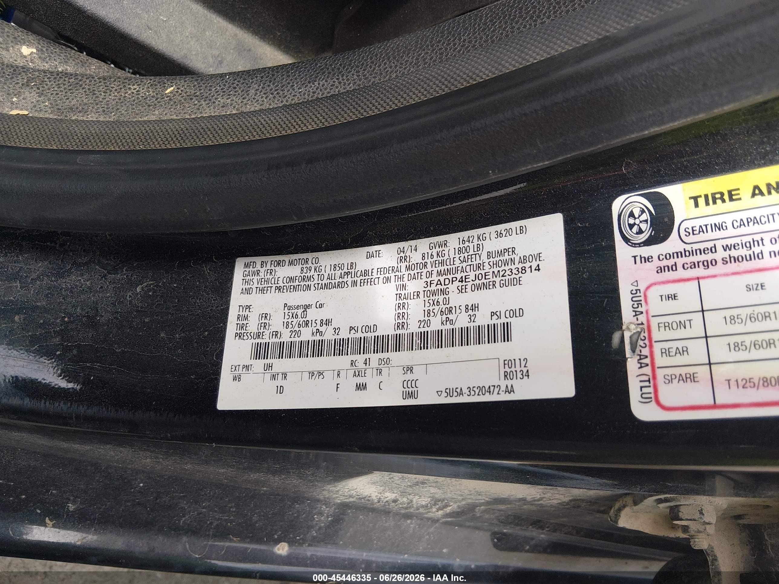 2014 Ford Fiesta Se Black vin: 3FADP4EJ0EM233814