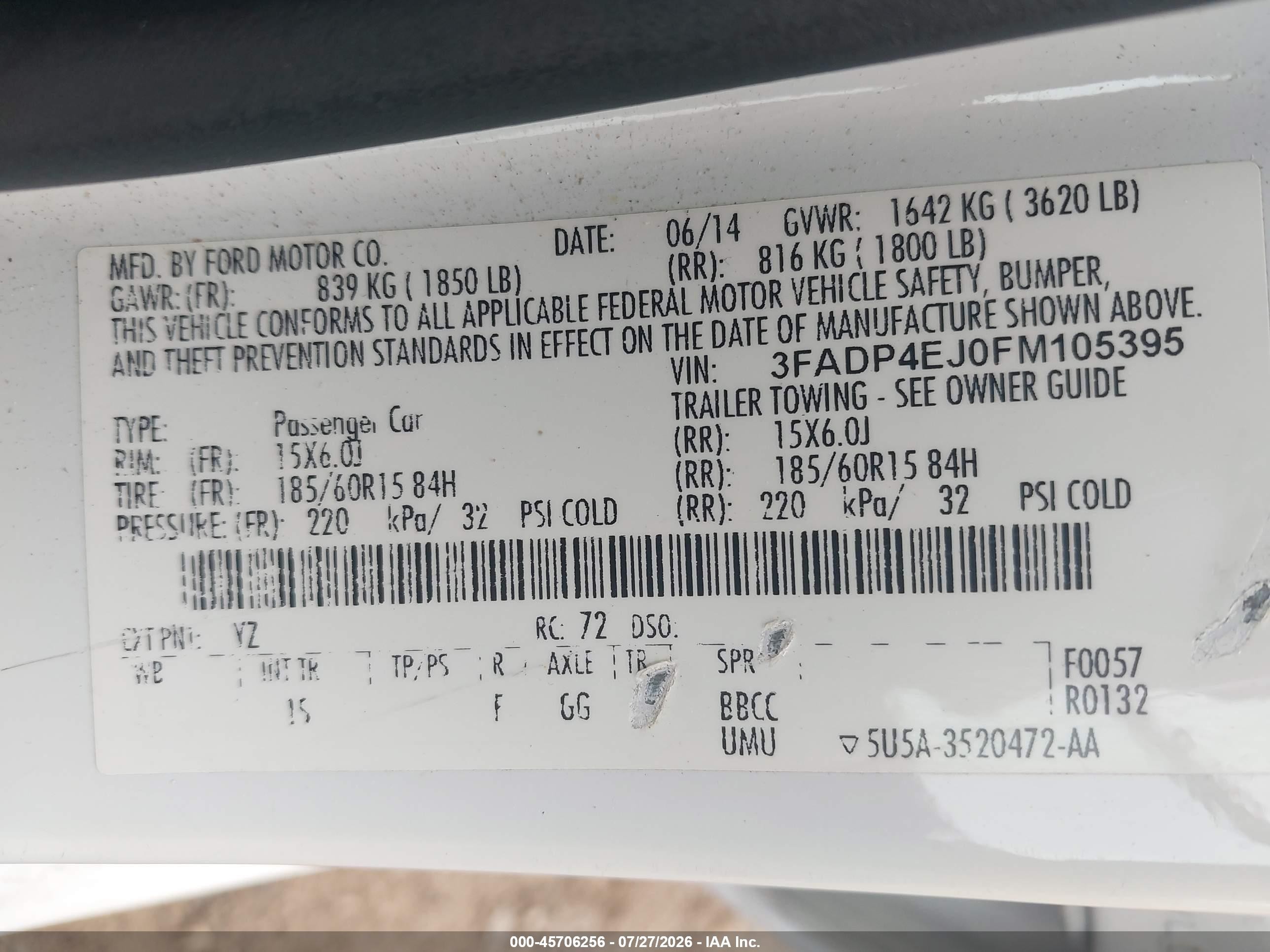 2015 Ford Fiesta Se Белый vin: 3FADP4EJ0FM105395