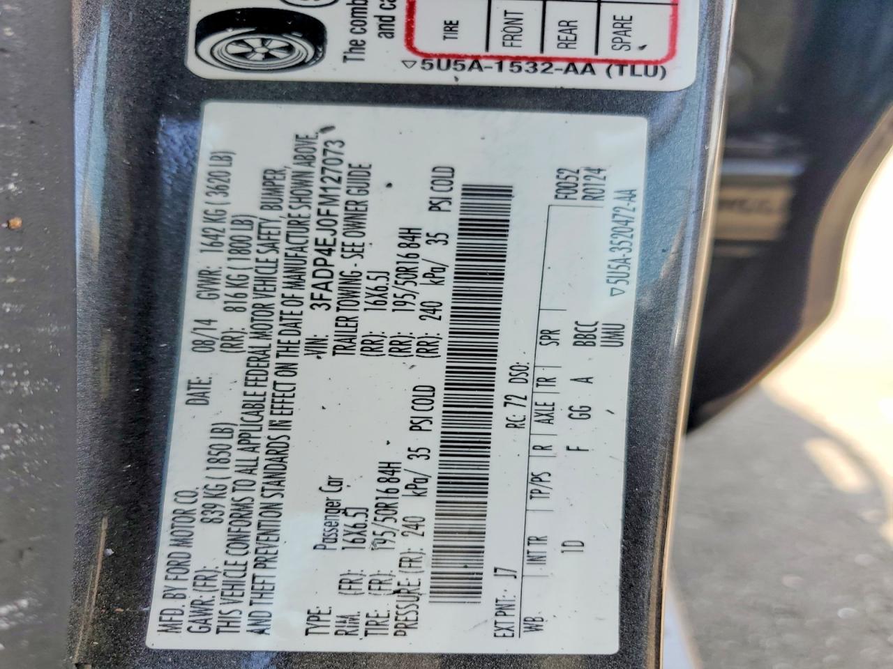 2015 Ford Fiesta Se Burn vin: 3FADP4EJ0FM127073