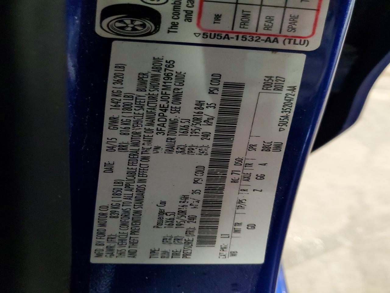 2015 Ford Fiesta Se Blue vin: 3FADP4EJ0FM196765