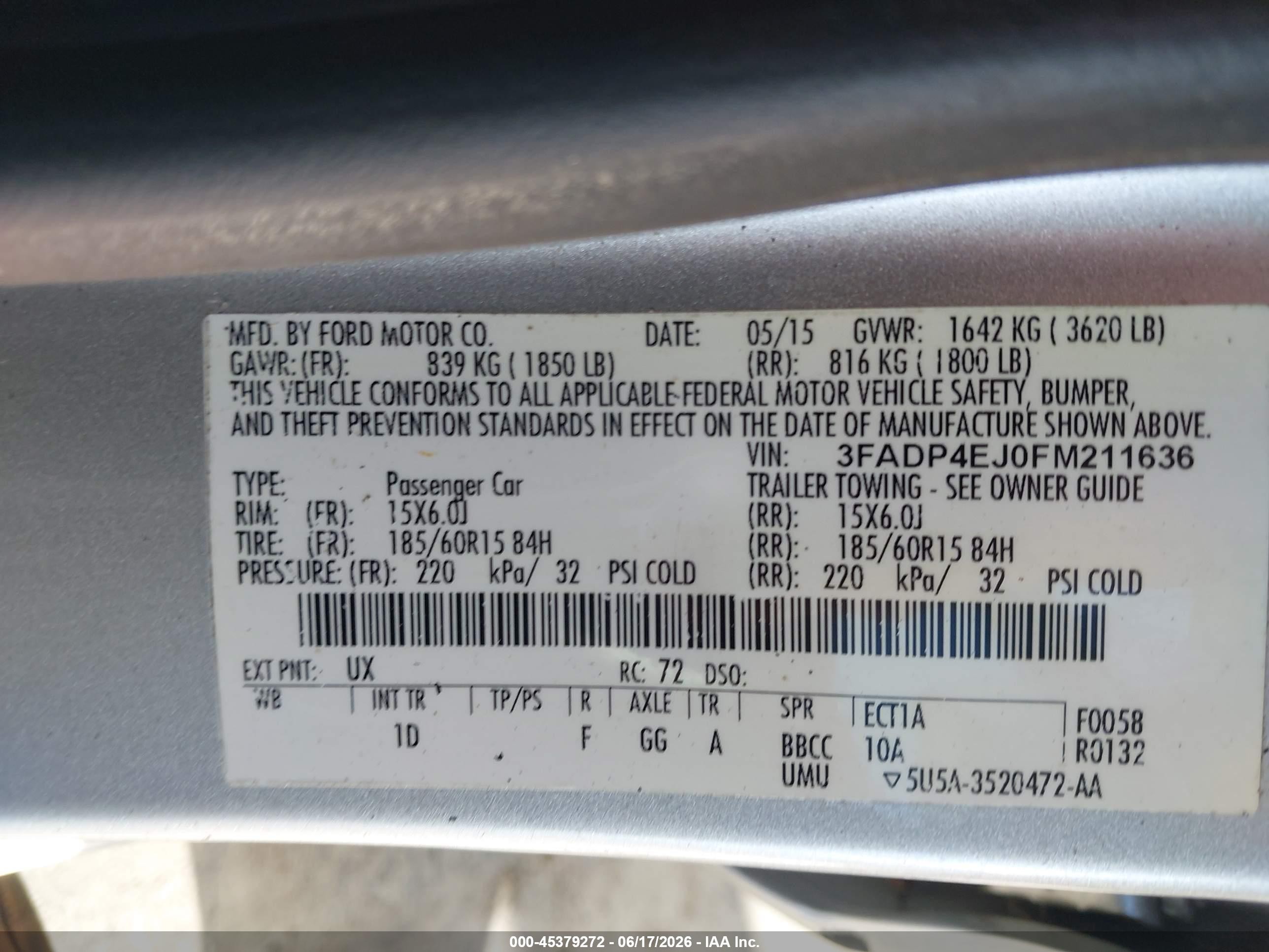 2015 Ford Fiesta Se Silver vin: 3FADP4EJ0FM211636