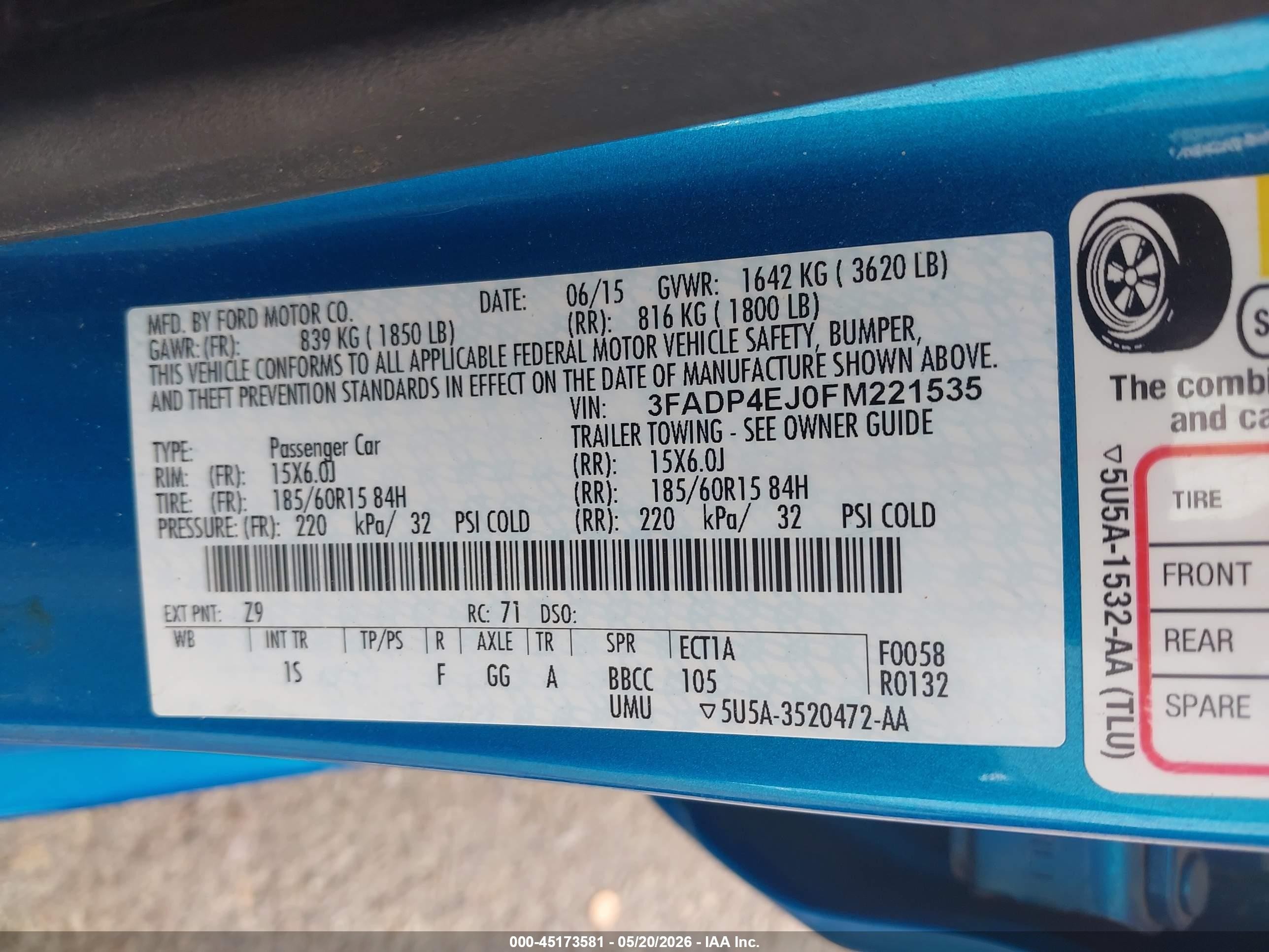 2015 Ford Fiesta Se Blue vin: 3FADP4EJ0FM221535