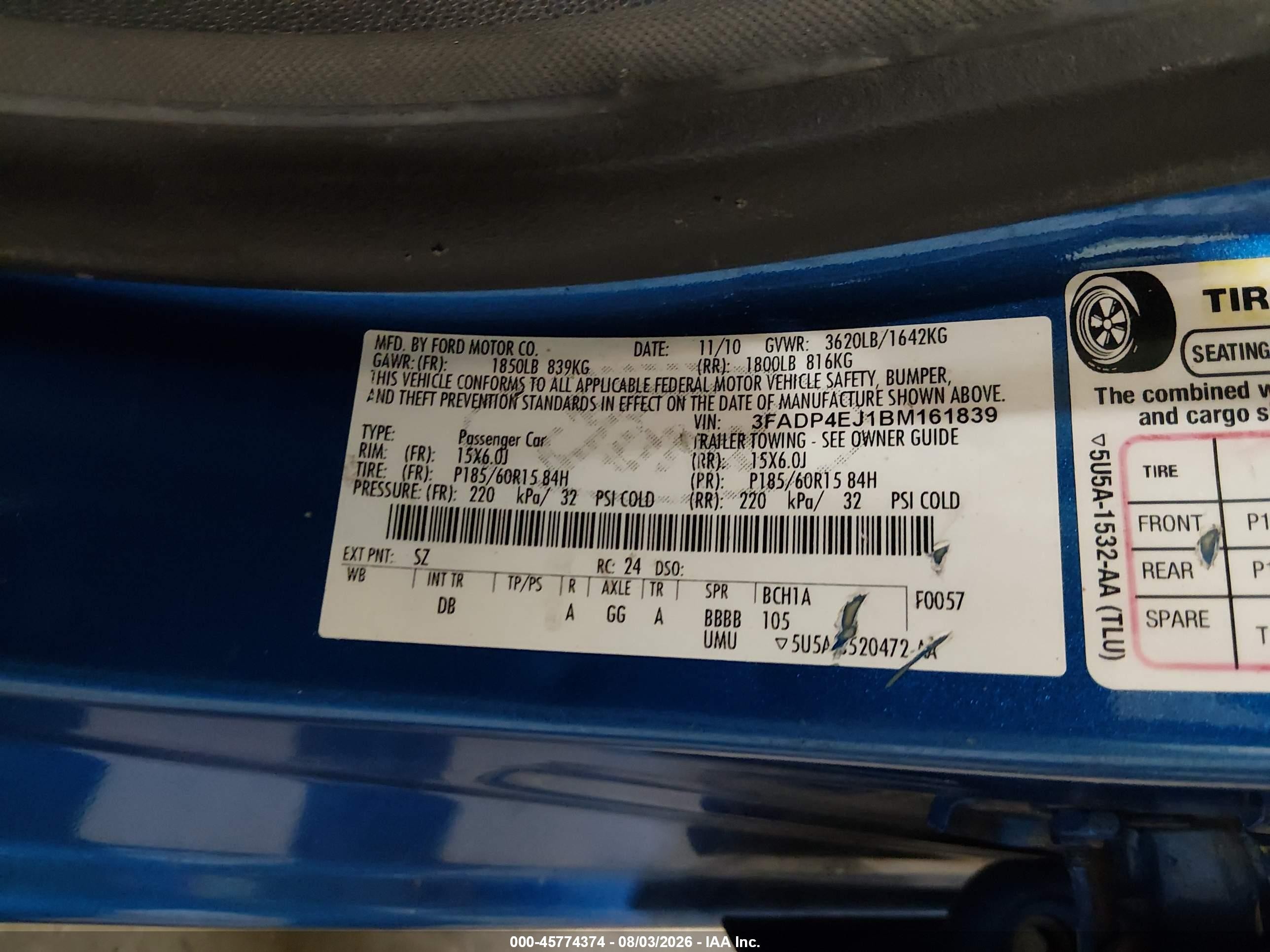 2011 Ford Fiesta Se Blue vin: 3FADP4EJ1BM161839