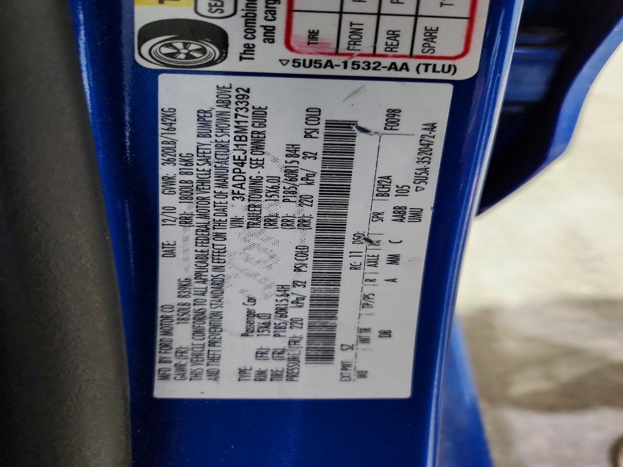 2011 Ford Fiesta Se Blue vin: 3FADP4EJ1BM173392