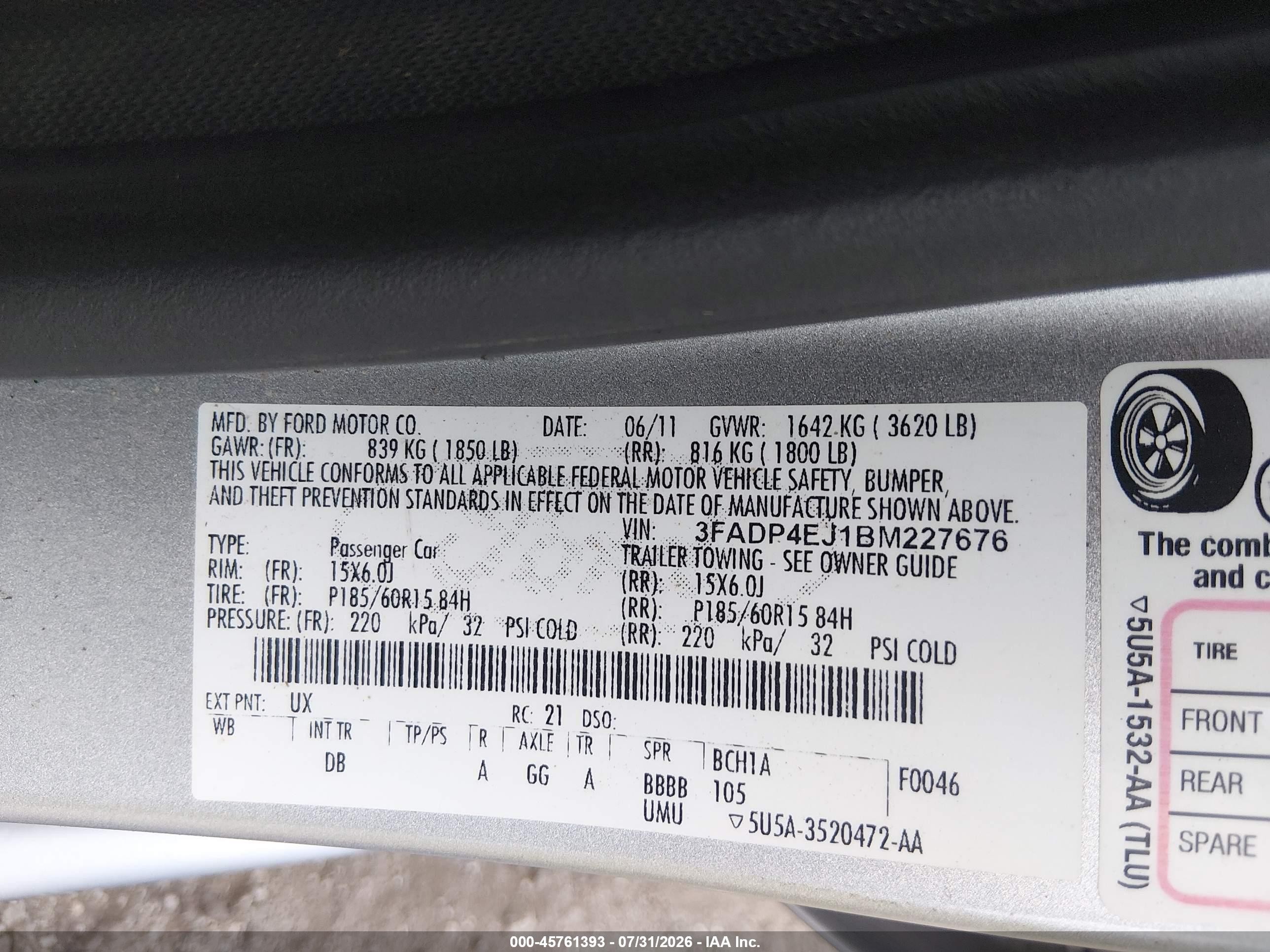 2011 Ford Fiesta Se Silver vin: 3FADP4EJ1BM227676