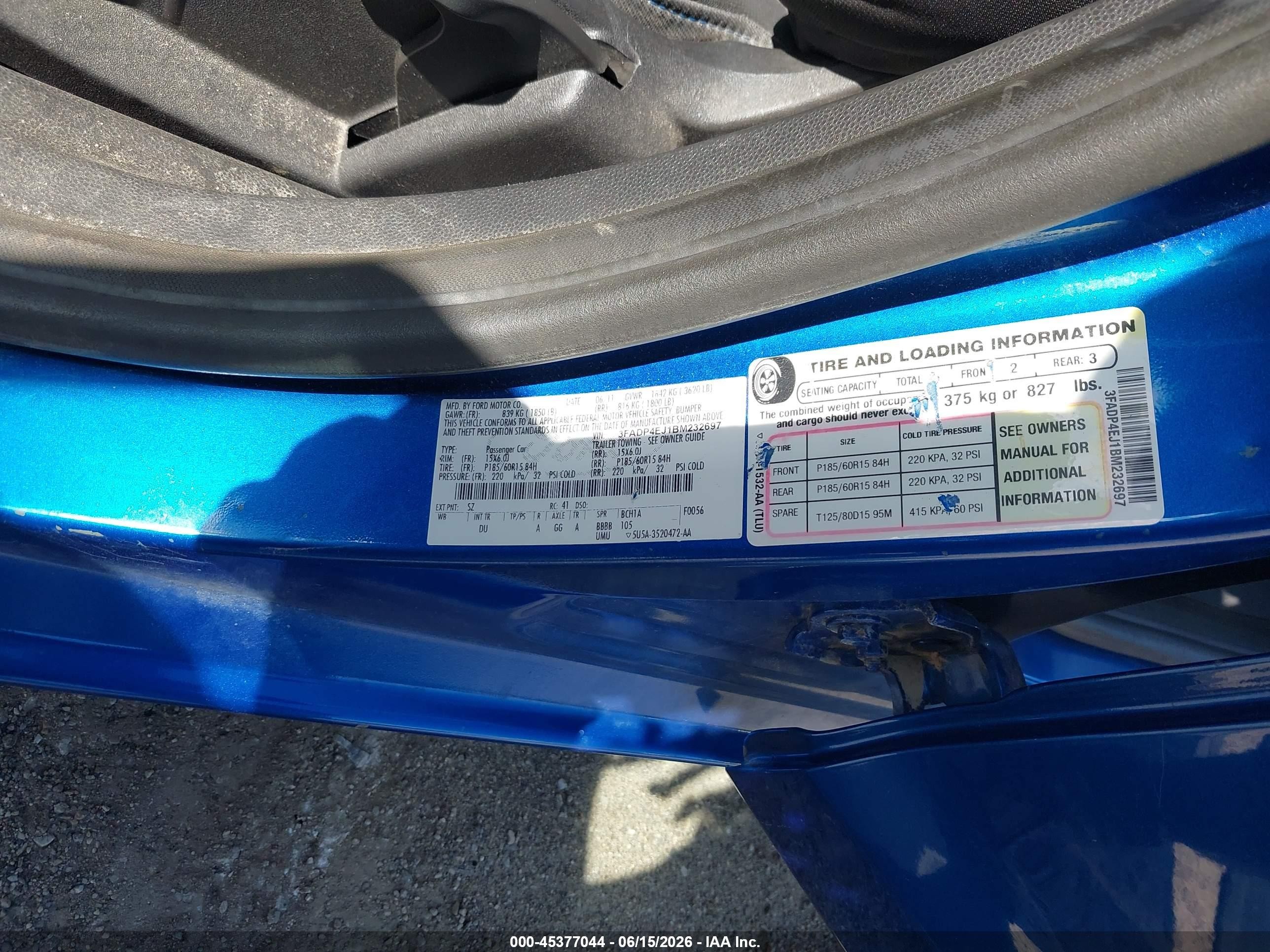 2011 Ford Fiesta Se Синий vin: 3FADP4EJ1BM232697