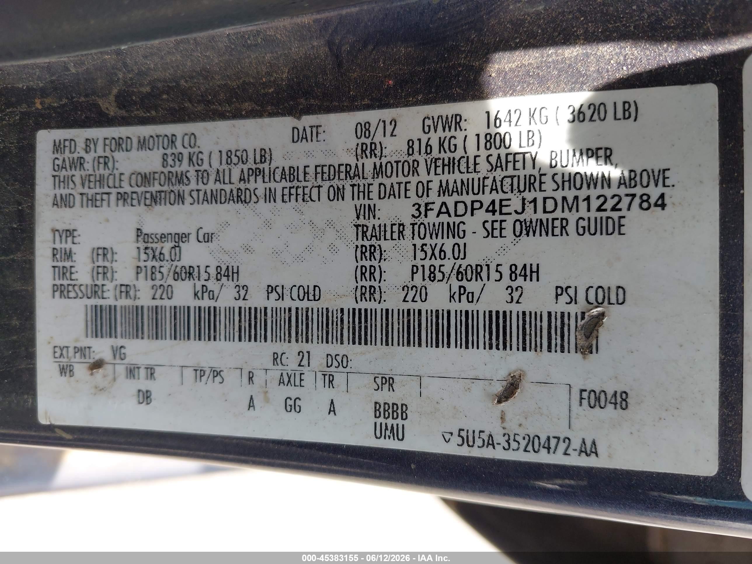 2013 Ford Fiesta Se Dark Blue vin: 3FADP4EJ1DM122784