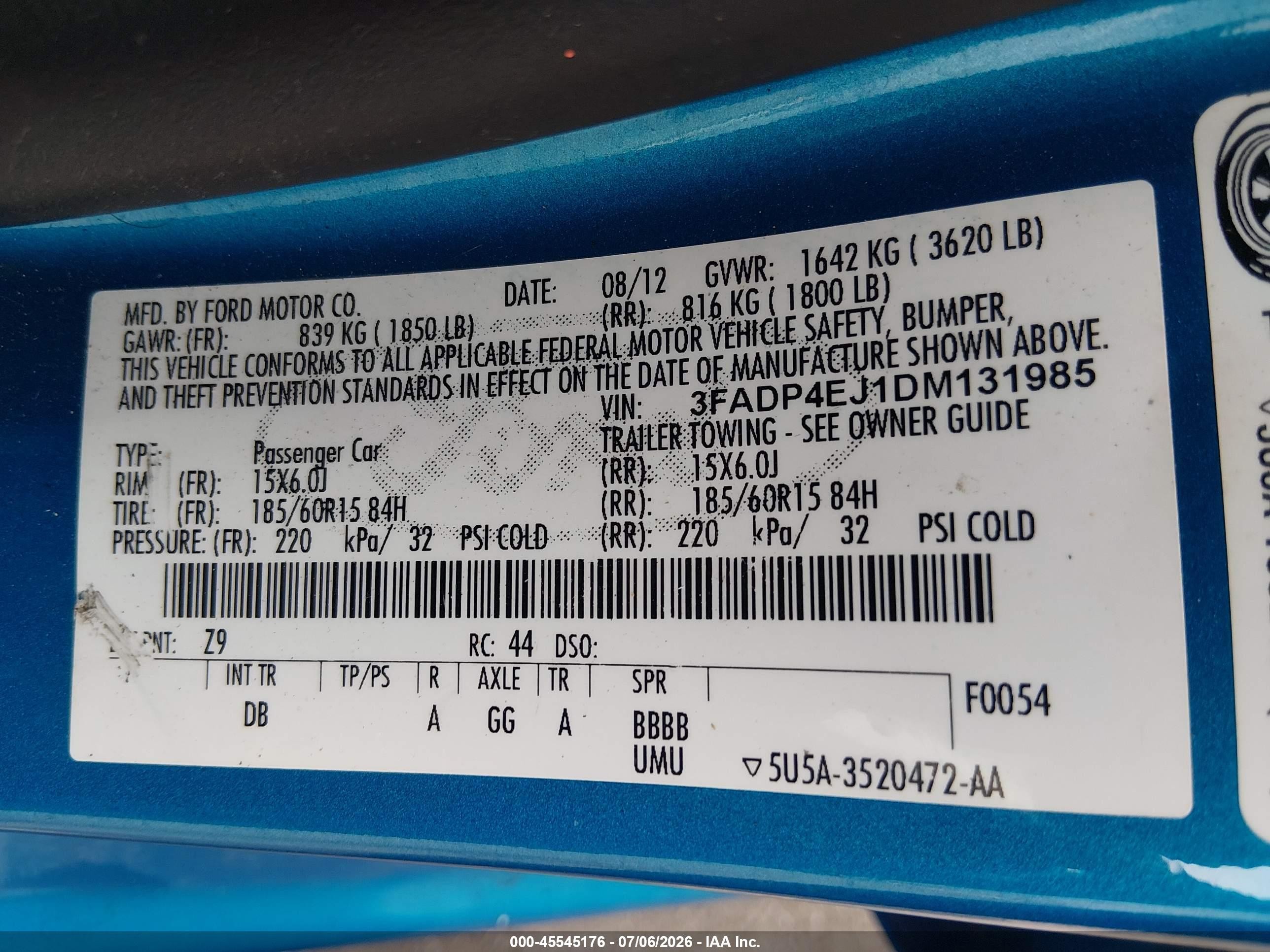2013 Ford Fiesta Se Blue vin: 3FADP4EJ1DM131985