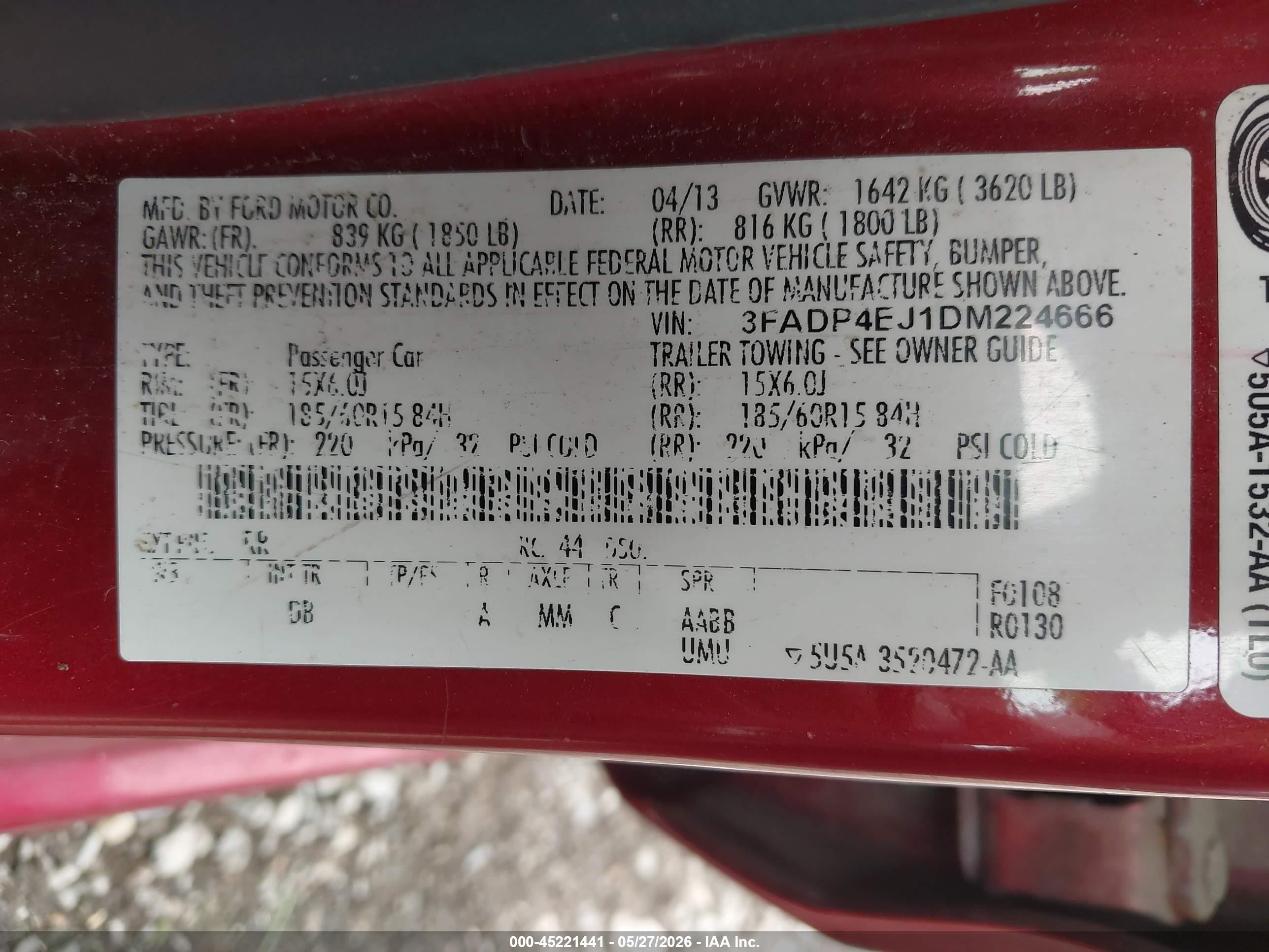 2013 Ford Fiesta Se Red vin: 3FADP4EJ1DM224666
