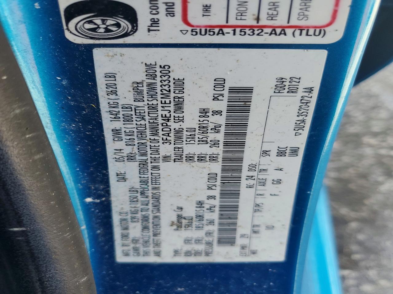 2014 Ford Fiesta Se Blue vin: 3FADP4EJ1EM233305