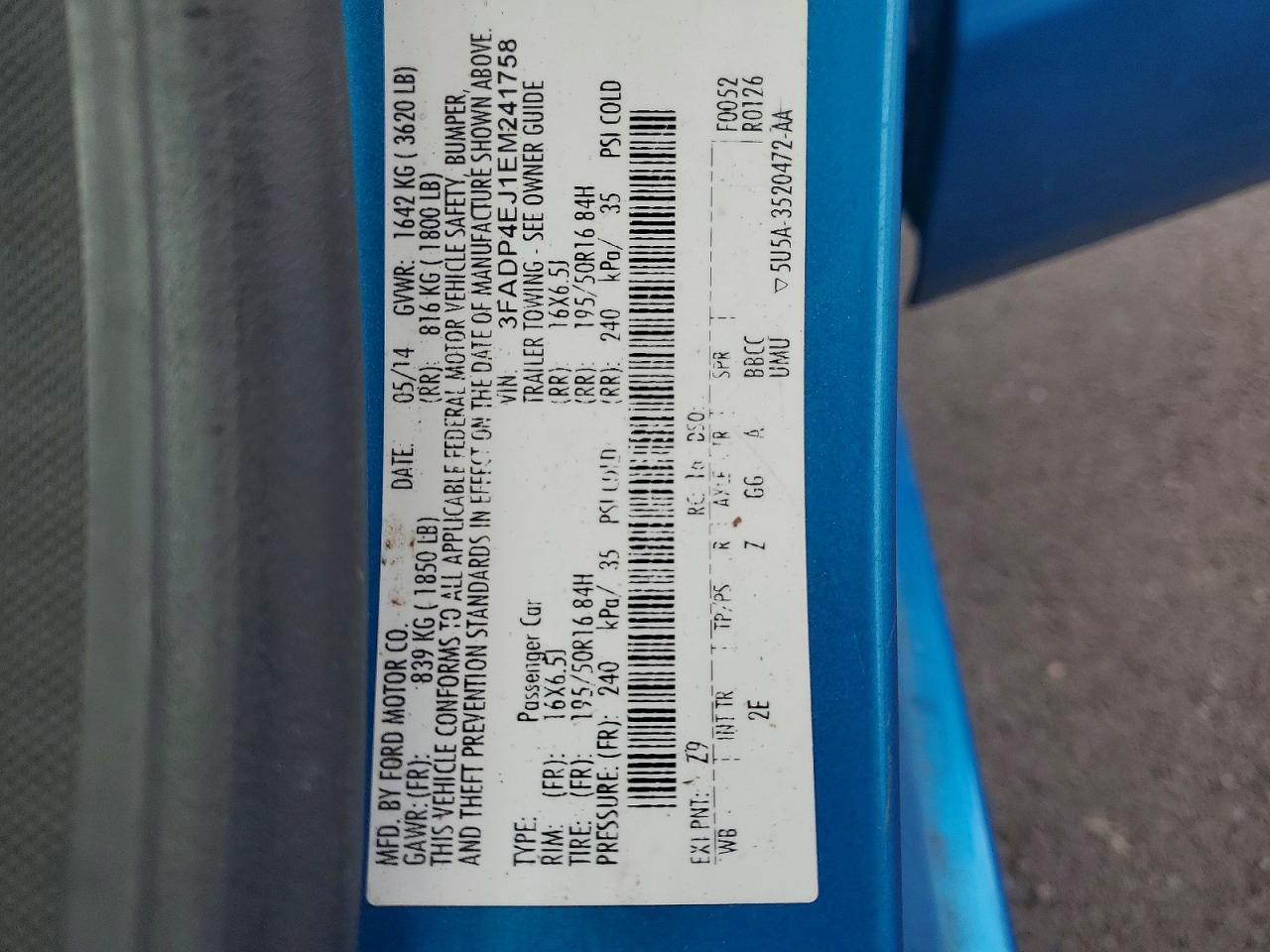 2014 Ford Fiesta Se Blue vin: 3FADP4EJ1EM241758
