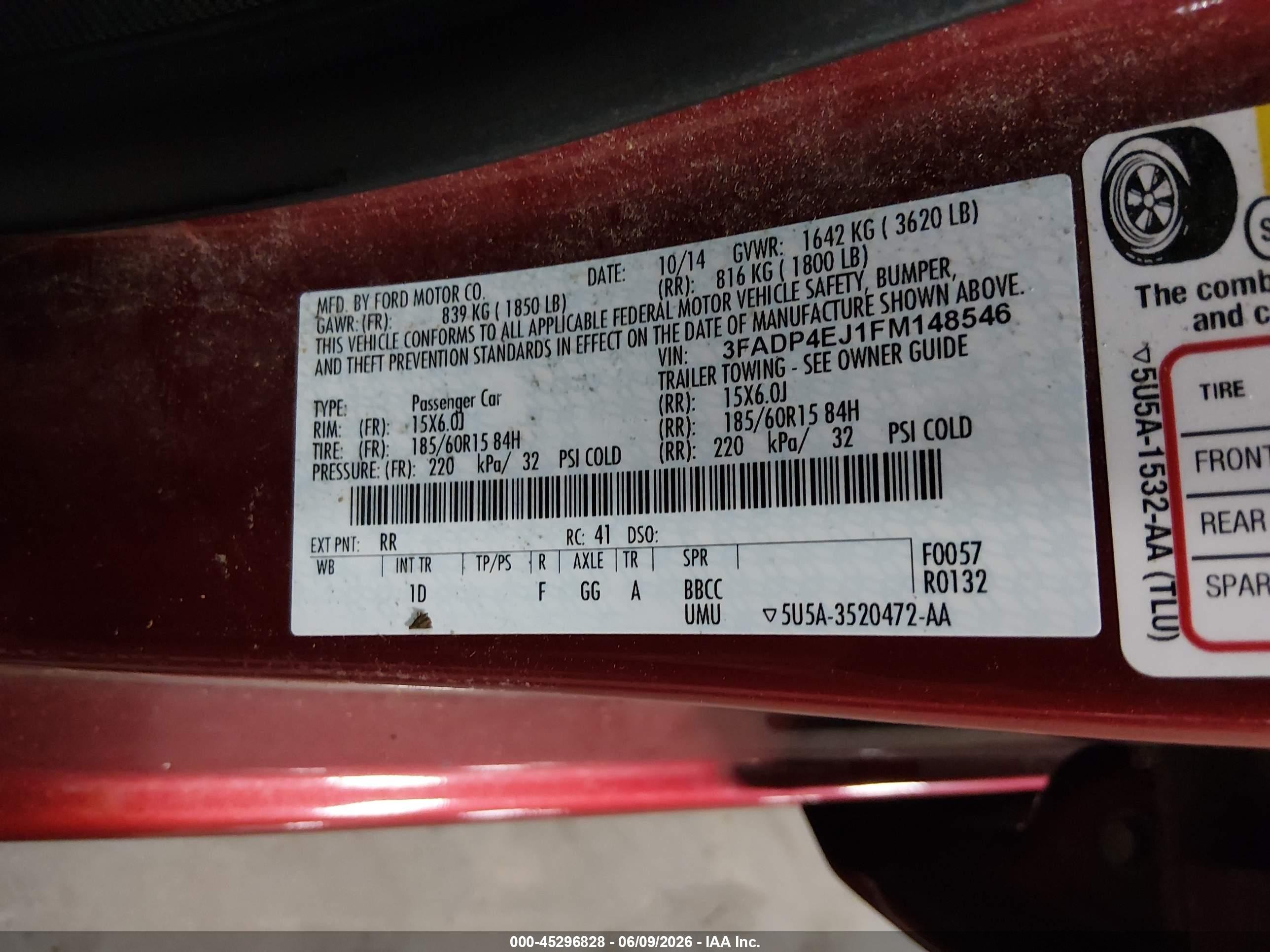 2015 Ford Fiesta Se Red vin: 3FADP4EJ1FM148546