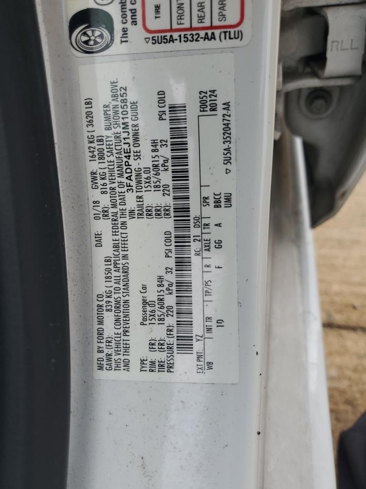 2018 Ford Fiesta Se White vin: 3FADP4EJ1JM105852