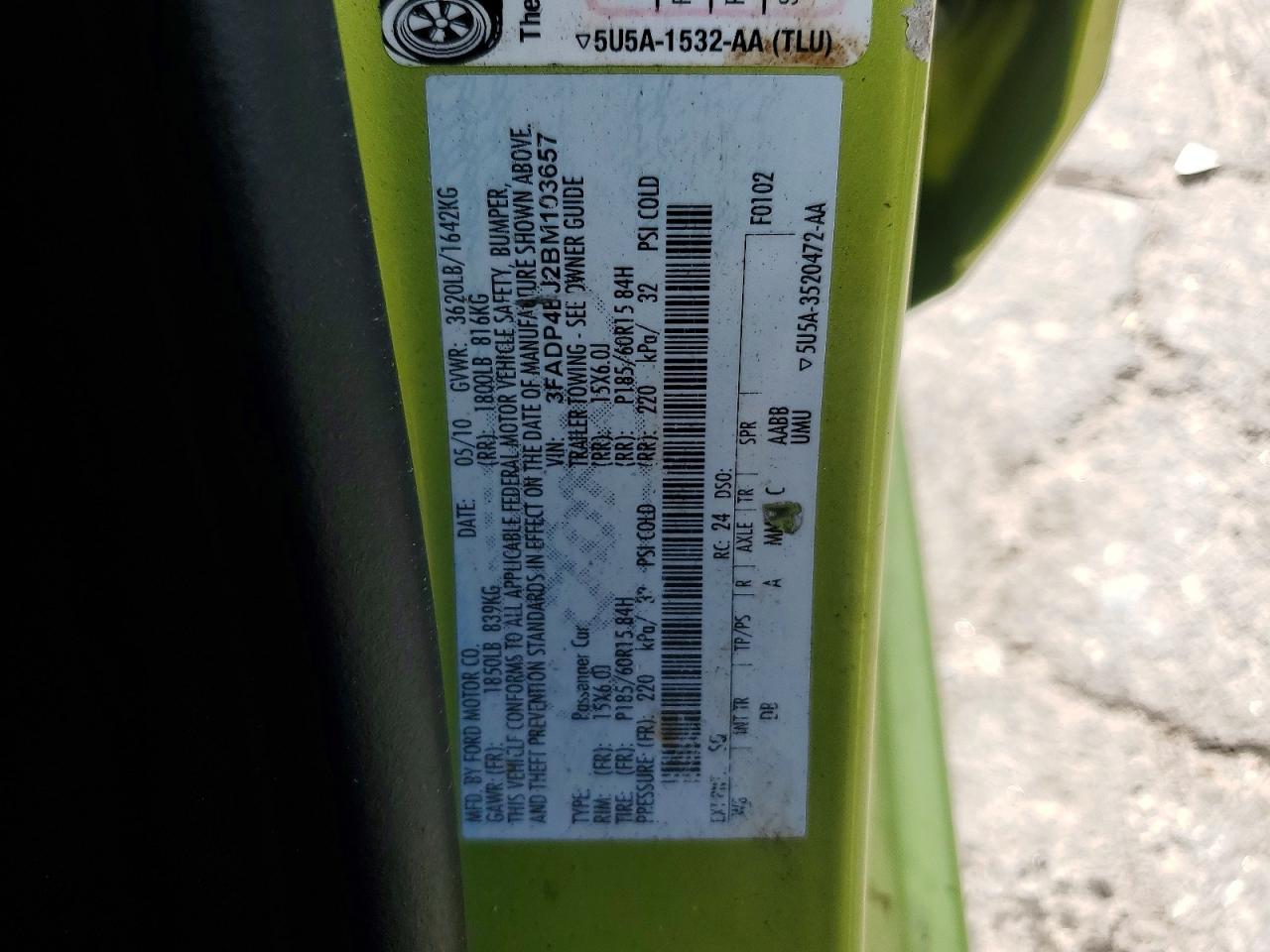 2011 Ford Fiesta Se Green vin: 3FADP4EJ2BM103657