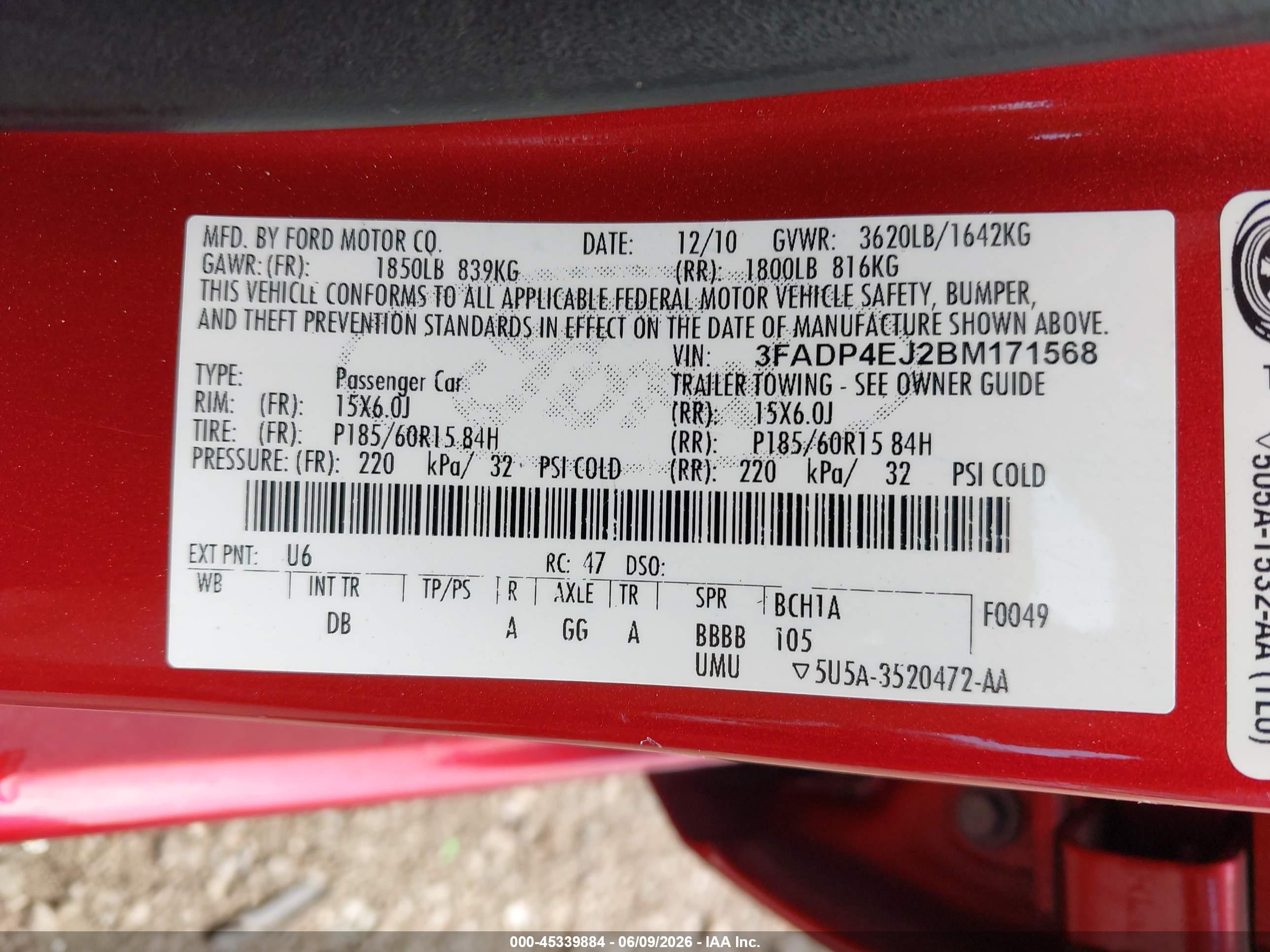 2011 Ford Fiesta Se Red vin: 3FADP4EJ2BM171568