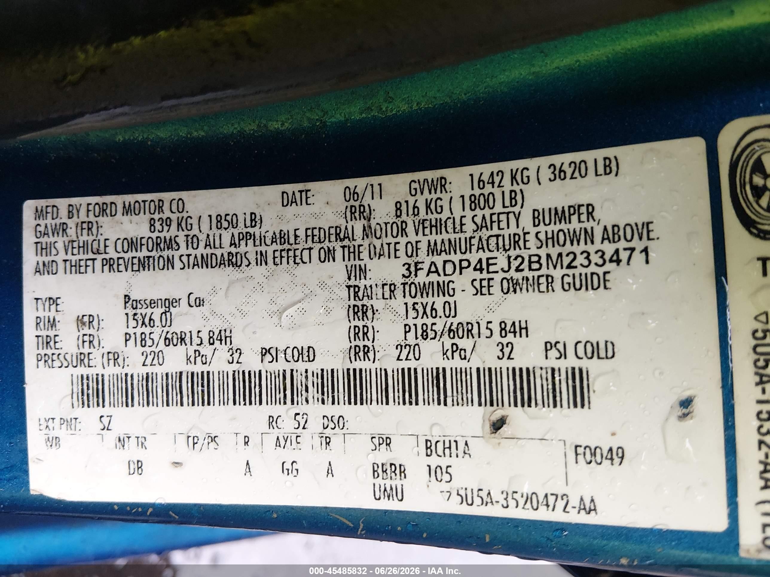 2011 Ford Fiesta Se Blue vin: 3FADP4EJ2BM233471