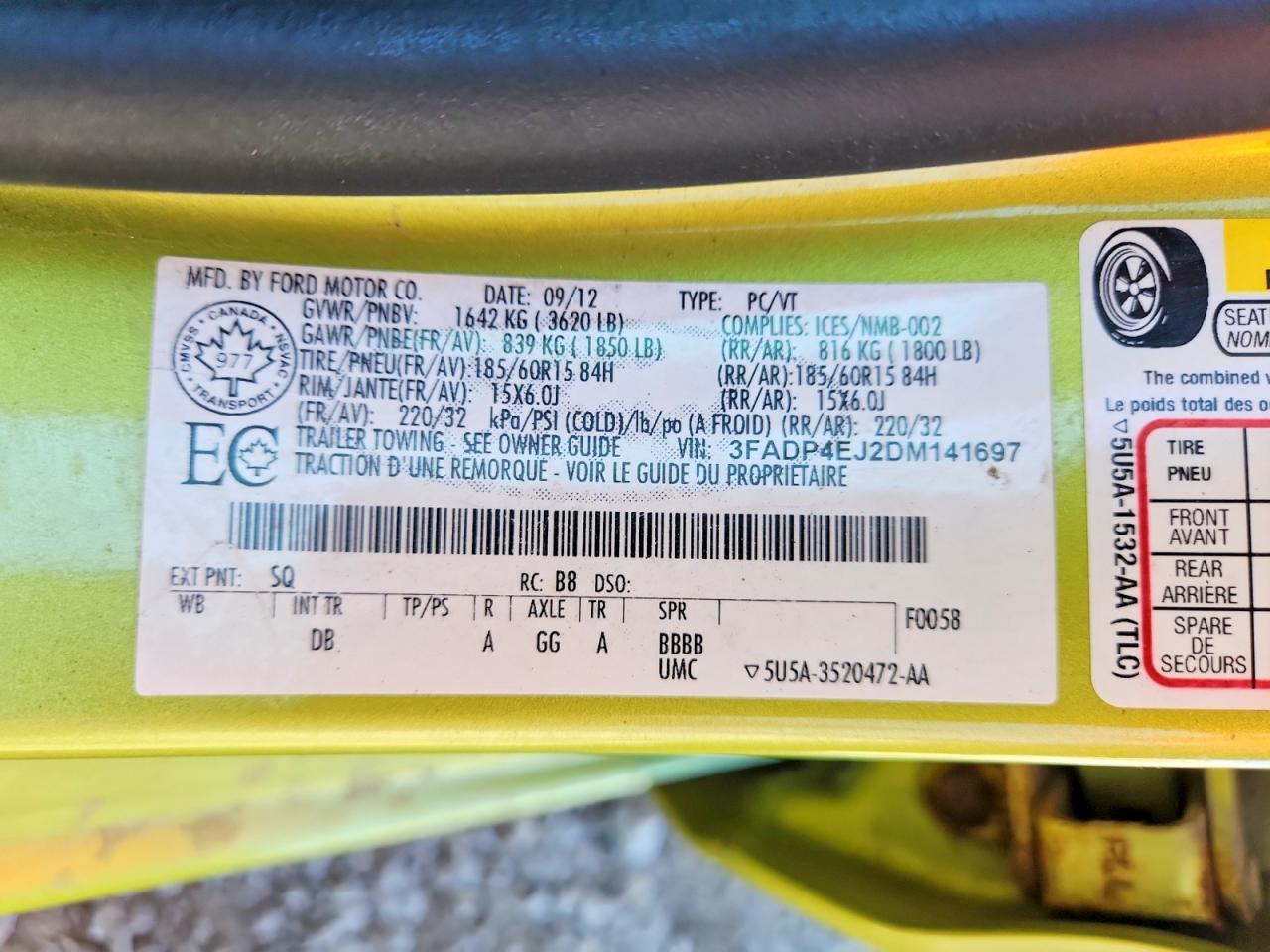 2013 Ford Fiesta Se Green vin: 3FADP4EJ2DM141697