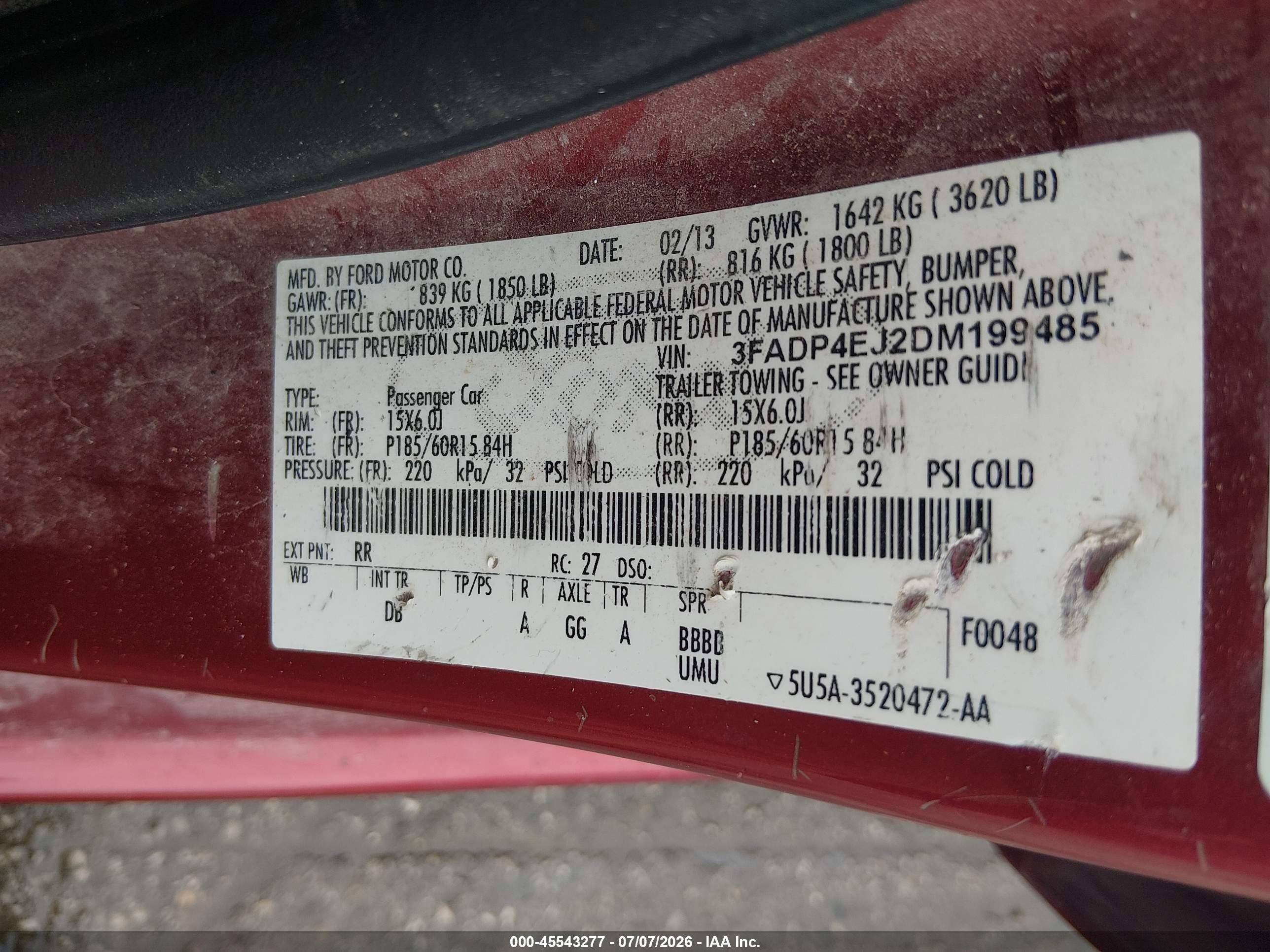 2013 Ford Fiesta Se Red vin: 3FADP4EJ2DM199485