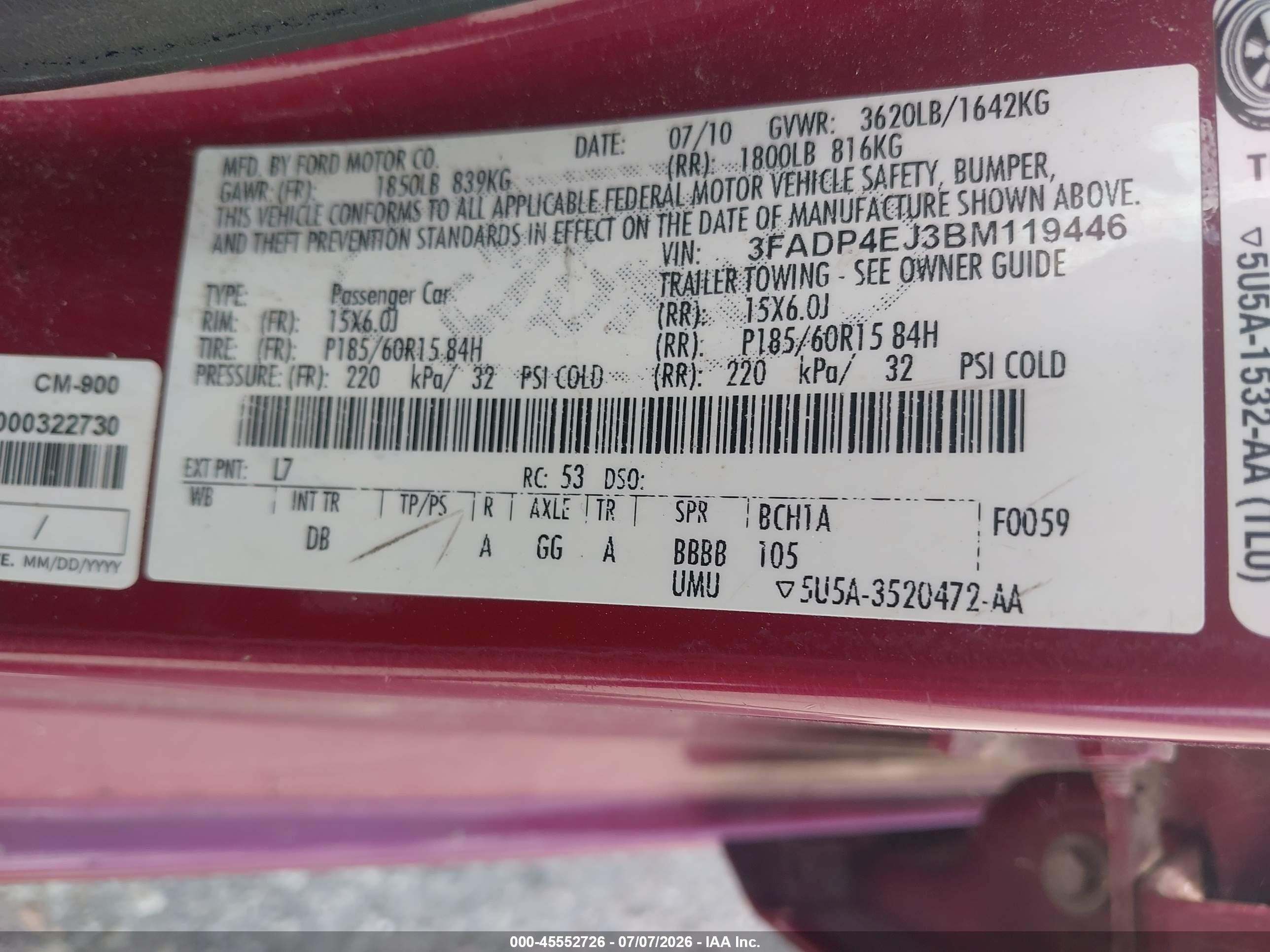 2011 Ford Fiesta Se Purple vin: 3FADP4EJ3BM119446