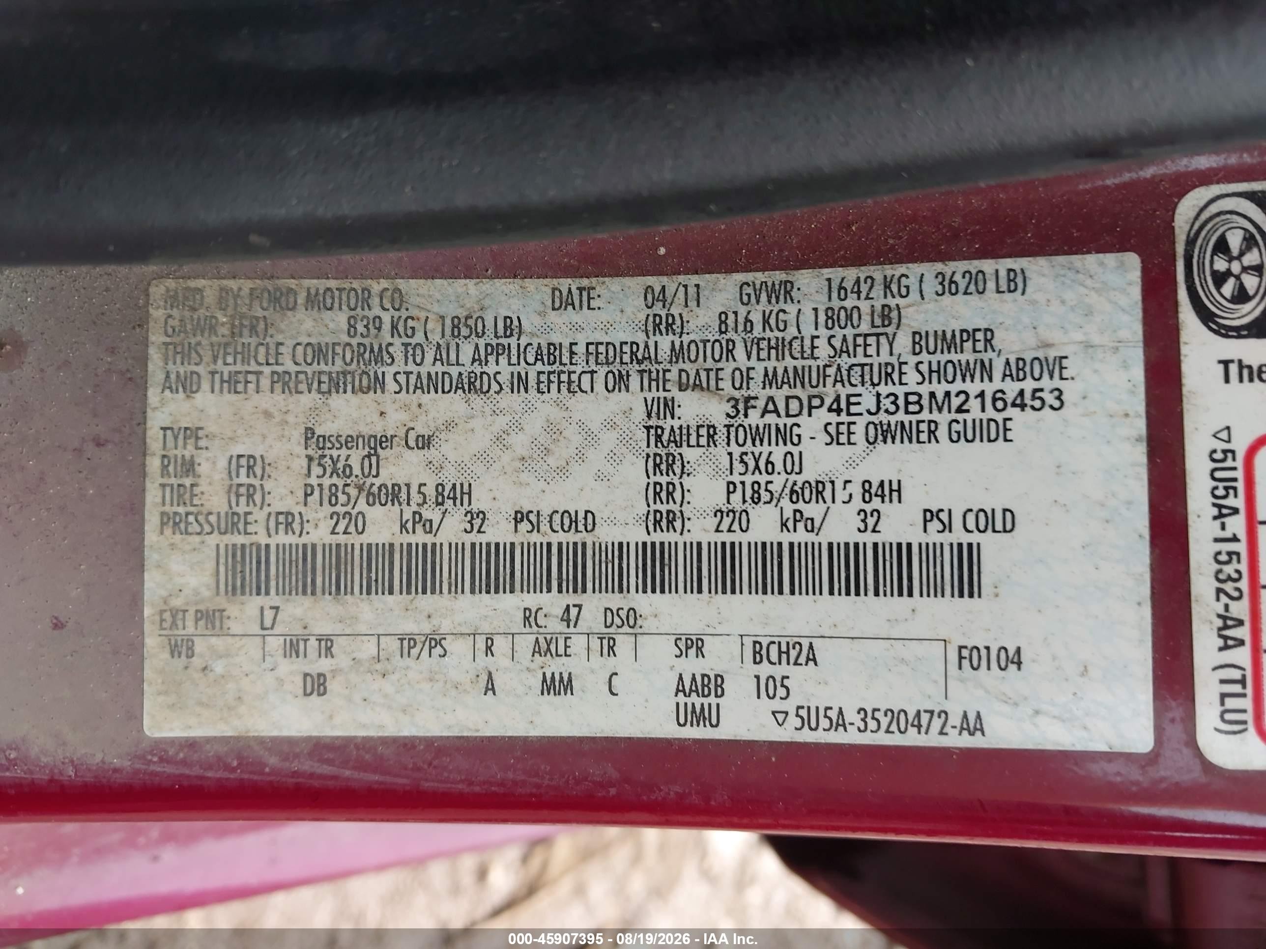 2011 Ford Fiesta Se Maroon vin: 3FADP4EJ3BM216453