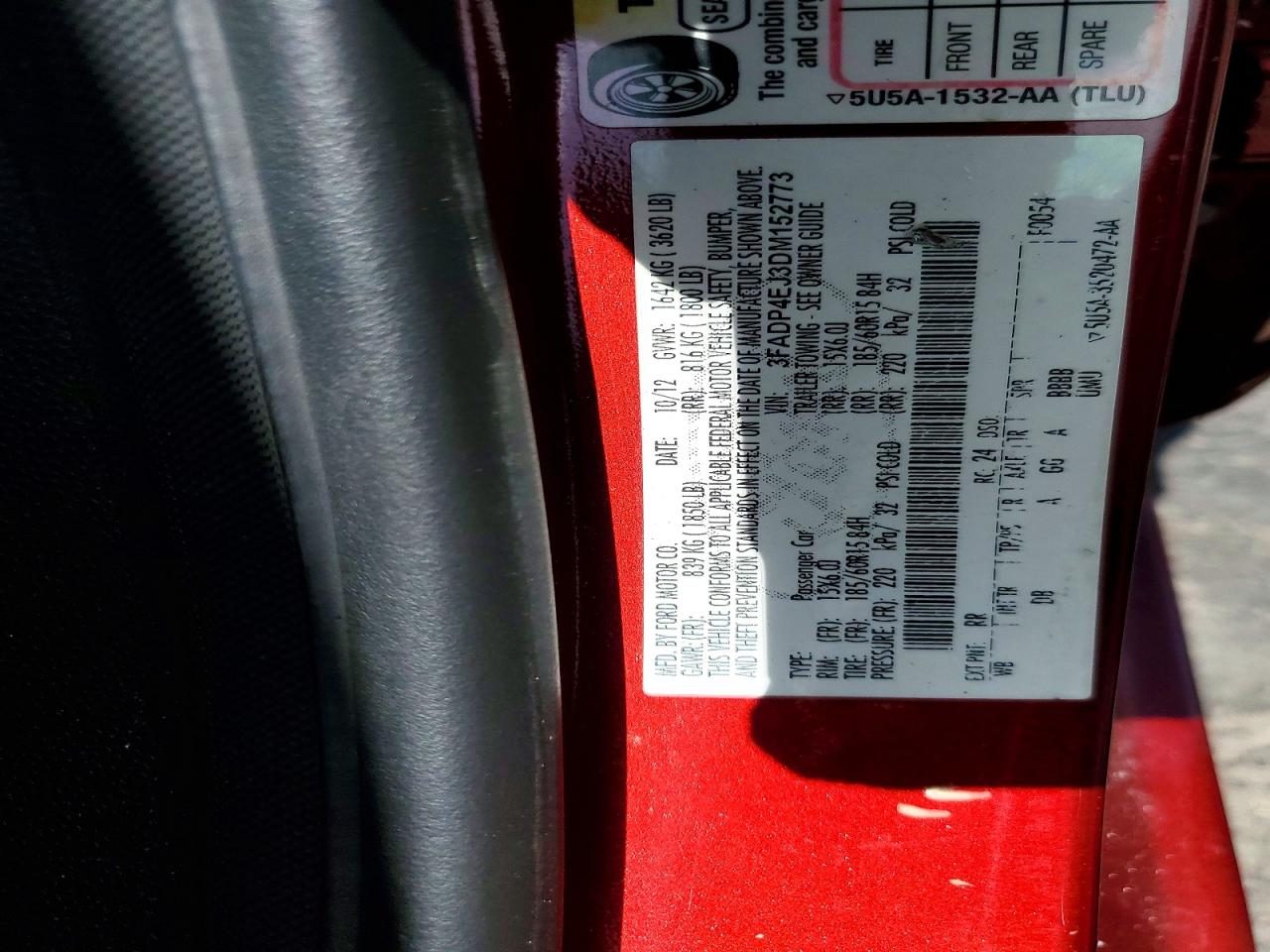 2013 Ford Fiesta Se Red vin: 3FADP4EJ3DM152773