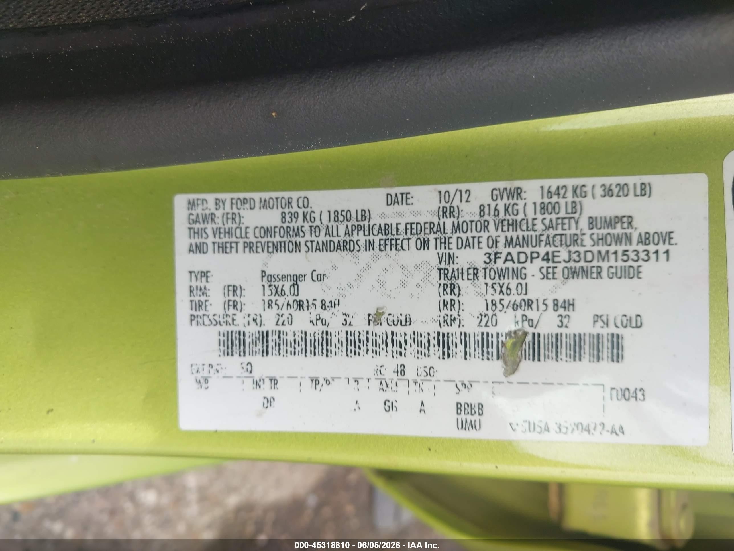 2013 Ford Fiesta Se Green vin: 3FADP4EJ3DM153311