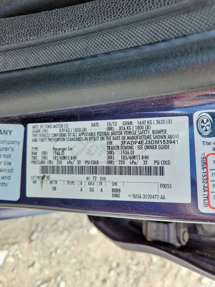 2013 Ford Fiesta Se Blue vin: 3FADP4EJ3DM153941