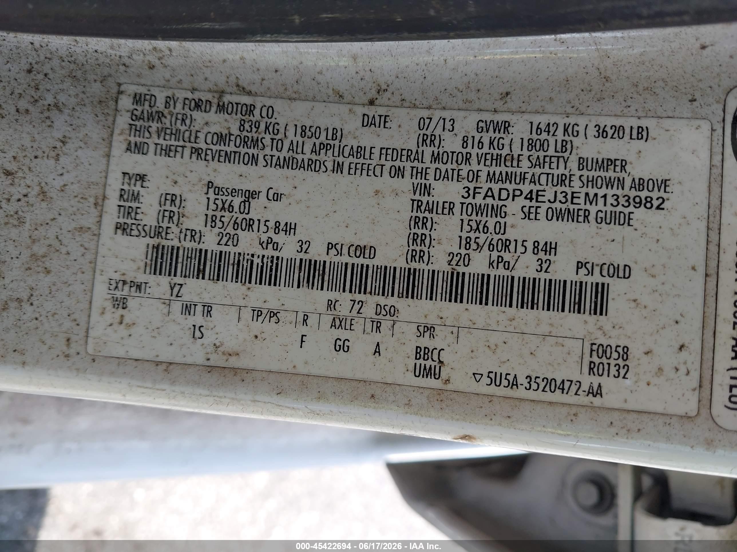 2014 Ford Fiesta Se White vin: 3FADP4EJ3EM133982