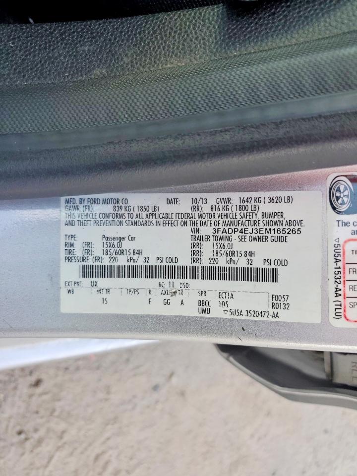 2014 Ford Fiesta Se Silver vin: 3FADP4EJ3EM165265