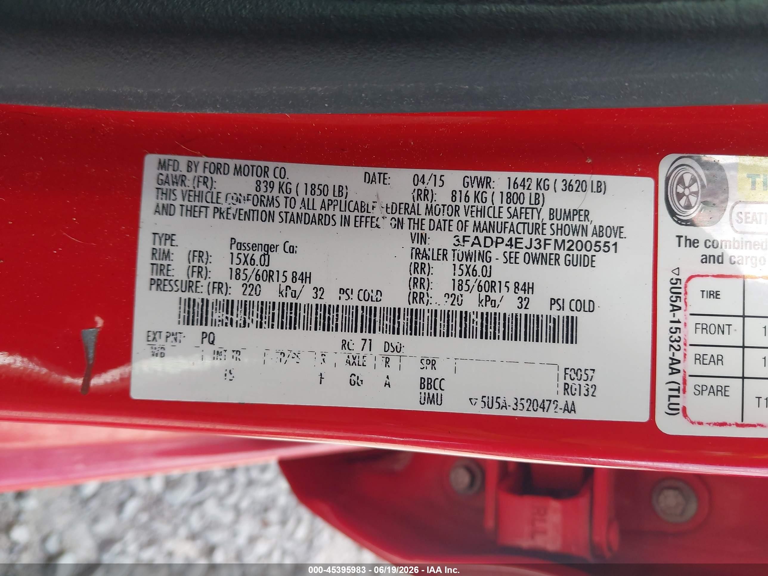2015 Ford Fiesta Se Red vin: 3FADP4EJ3FM200551