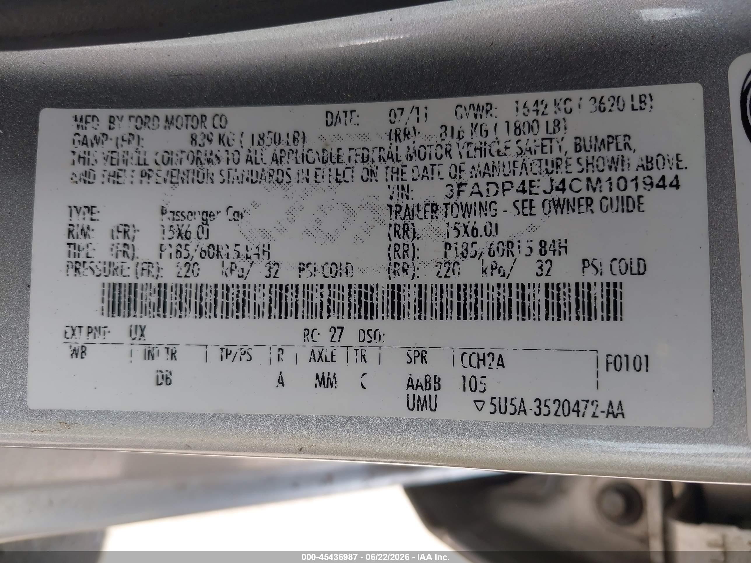 2012 Ford Fiesta Se Silver vin: 3FADP4EJ4CM101944