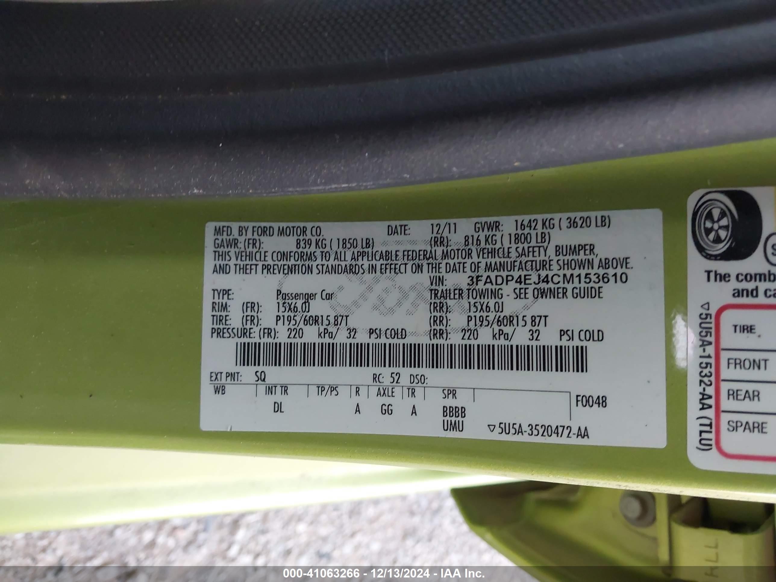 2012 Ford Fiesta Se Green vin: 3FADP4EJ4CM153610
