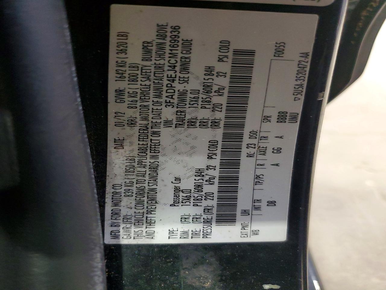 2012 Ford Fiesta Se Black vin: 3FADP4EJ4CM169936