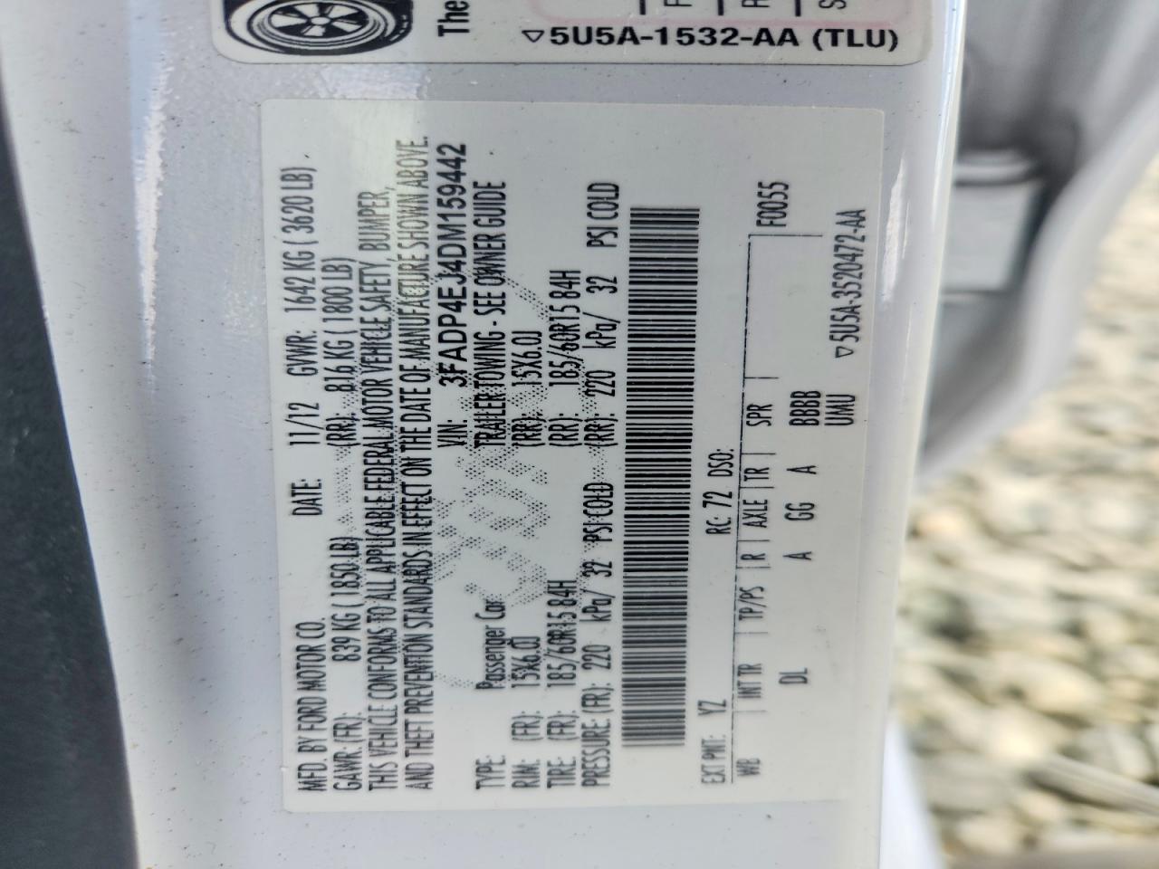 2013 Ford Fiesta Se White vin: 3FADP4EJ4DM159442