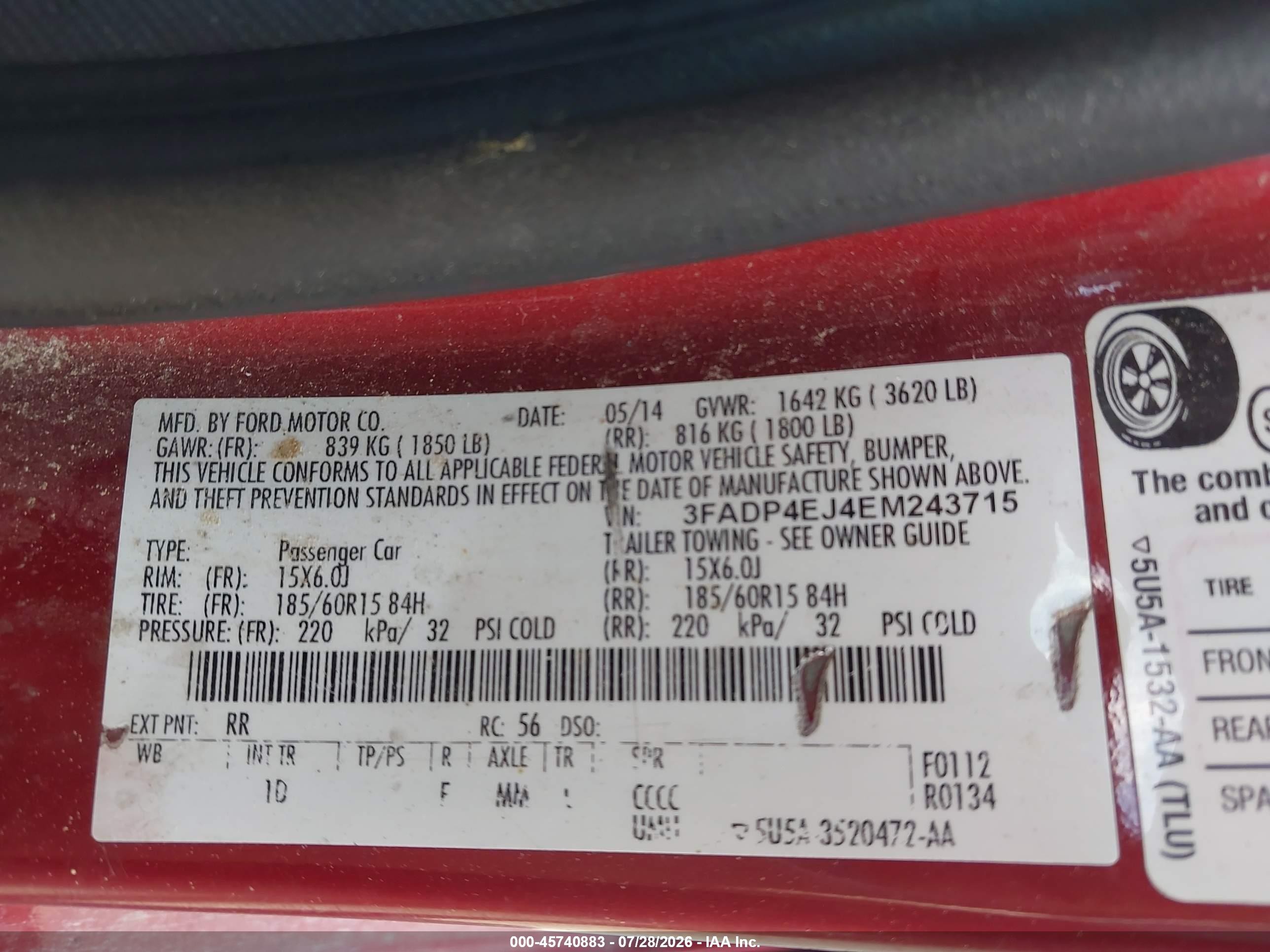 2014 Ford Fiesta Se Red vin: 3FADP4EJ4EM243715