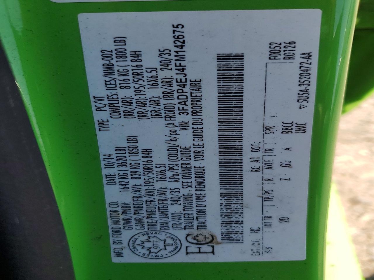 2015 Ford Fiesta Se Green vin: 3FADP4EJ4FM142675