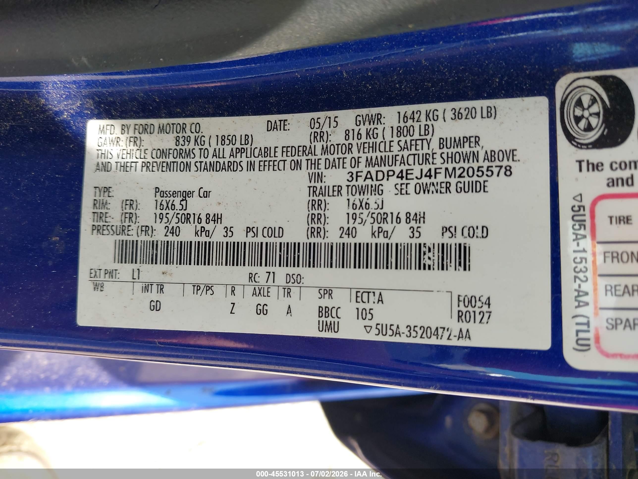 2015 Ford Fiesta Se Blue vin: 3FADP4EJ4FM205578