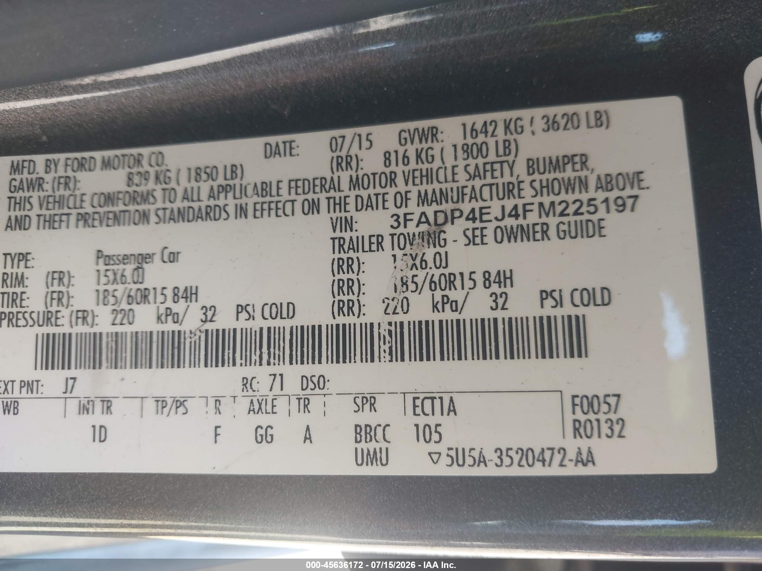 2015 Ford Fiesta Se Gray vin: 3FADP4EJ4FM225197