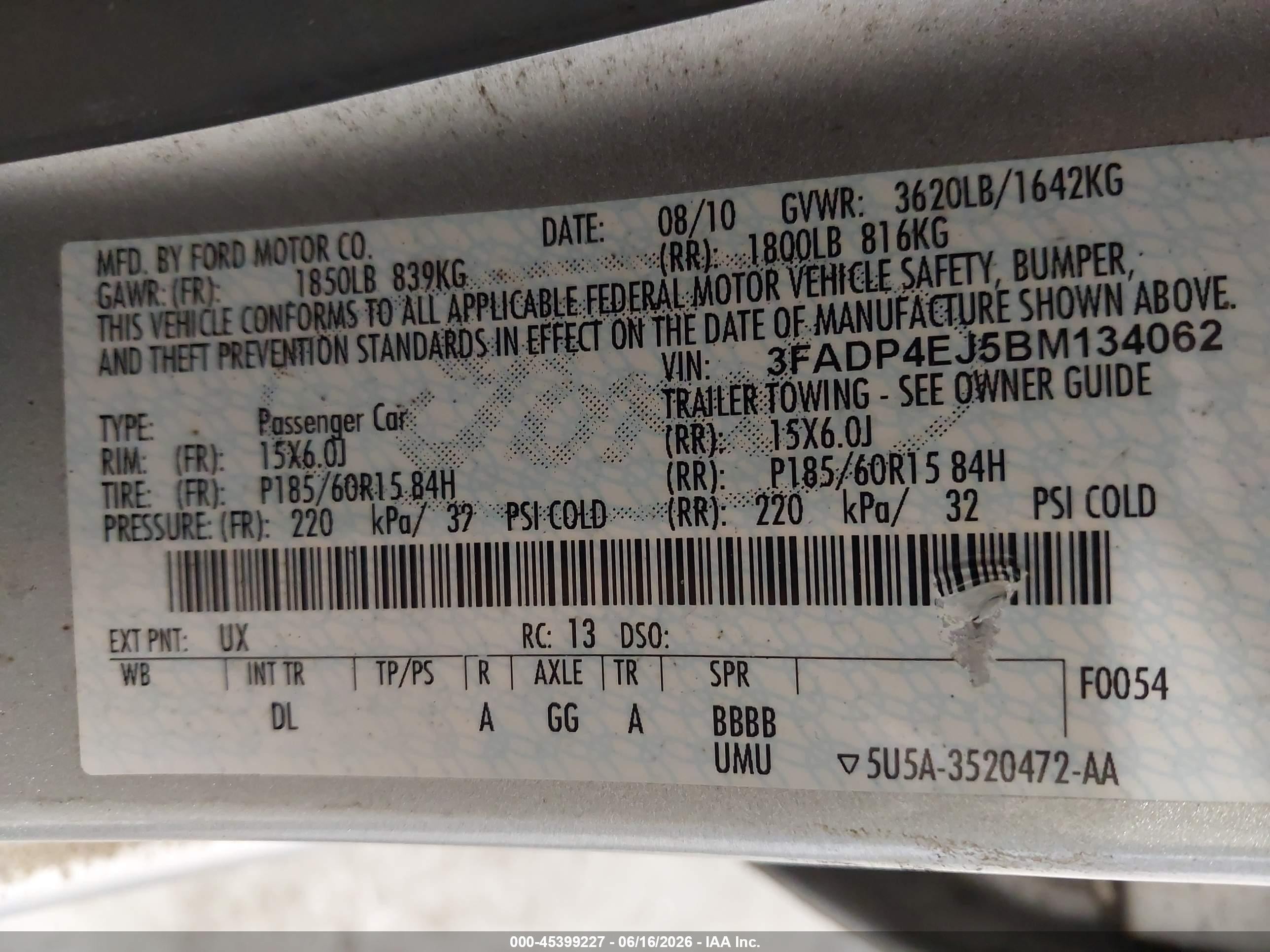 2011 Ford Fiesta Se Silver vin: 3FADP4EJ5BM134062