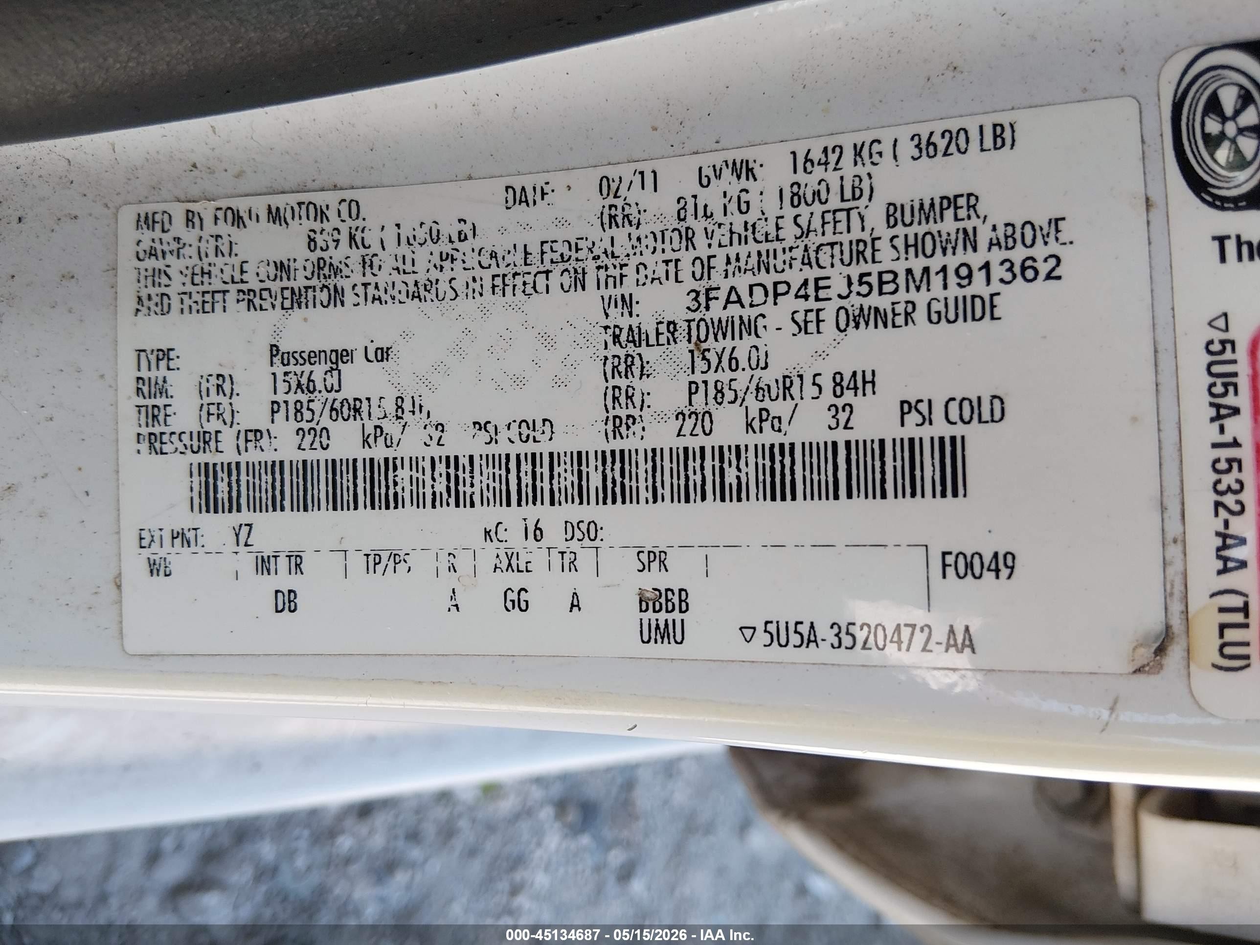 2011 Ford Fiesta Se Белый vin: 3FADP4EJ5BM191362